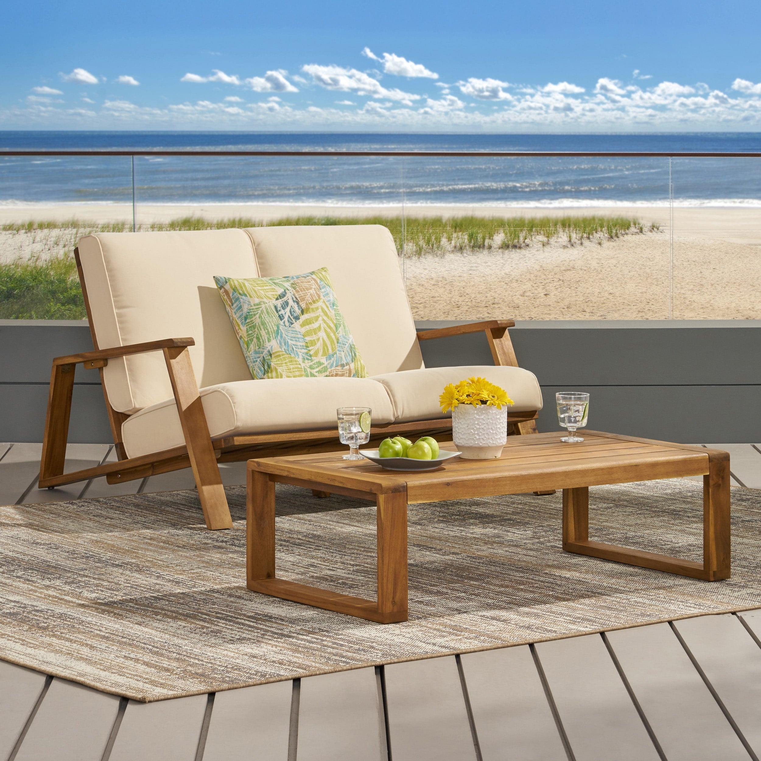 Paloma Outdoor Acacia Wood Loveseat Set With Coffee Table By Christopher Knight Home
