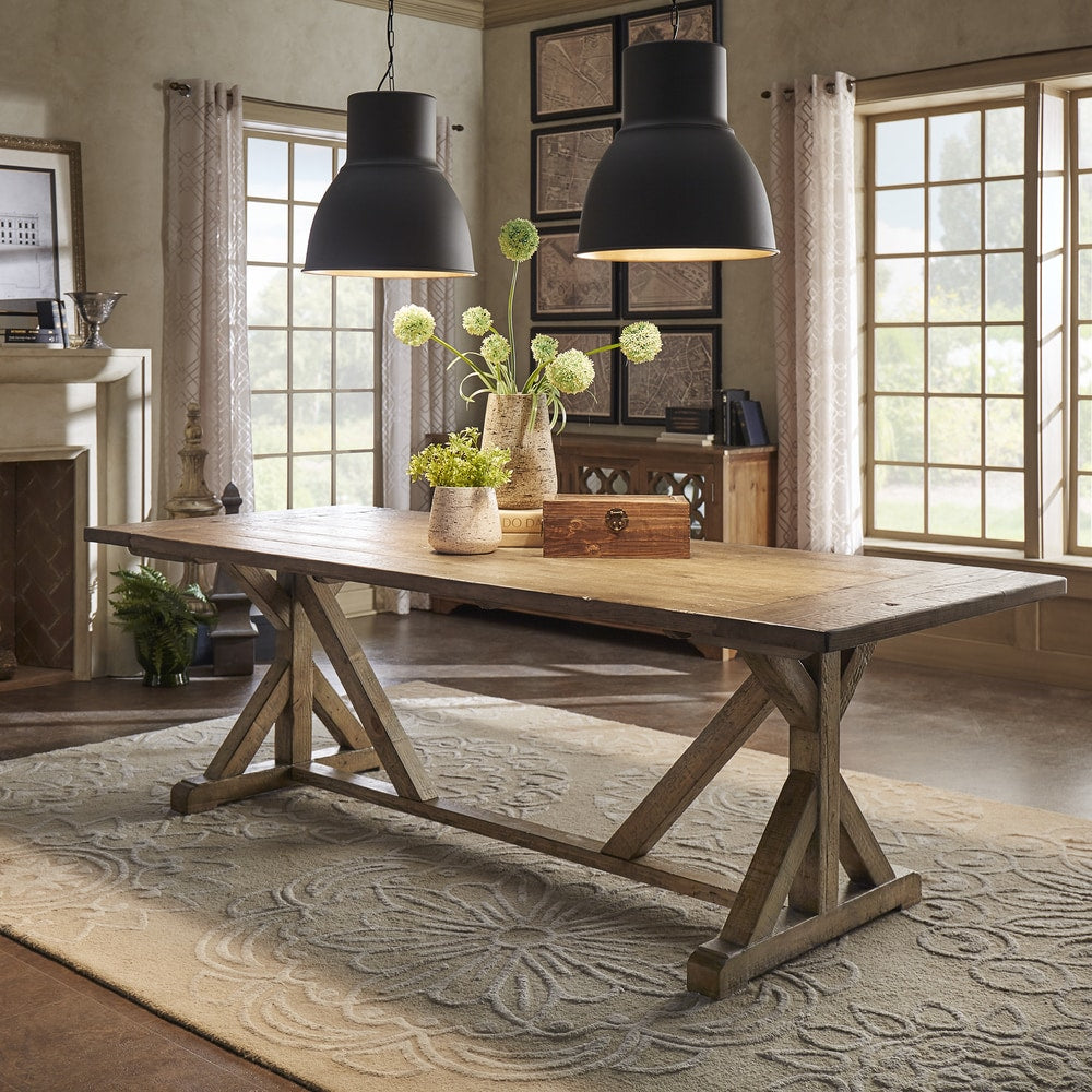 Paloma Rustic Reclaimed Wood Rectangular Trestle Farm Table By Inspire Q Artisan Brown