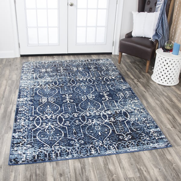 Rizzy Home Panache Blue Distressed Scroll Patterned Area Rug 67 X 96 67 X 96