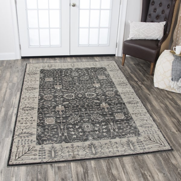 Rizzy Home Panache Grey Motif Distress Area Rug 33 X 53 33 X 53