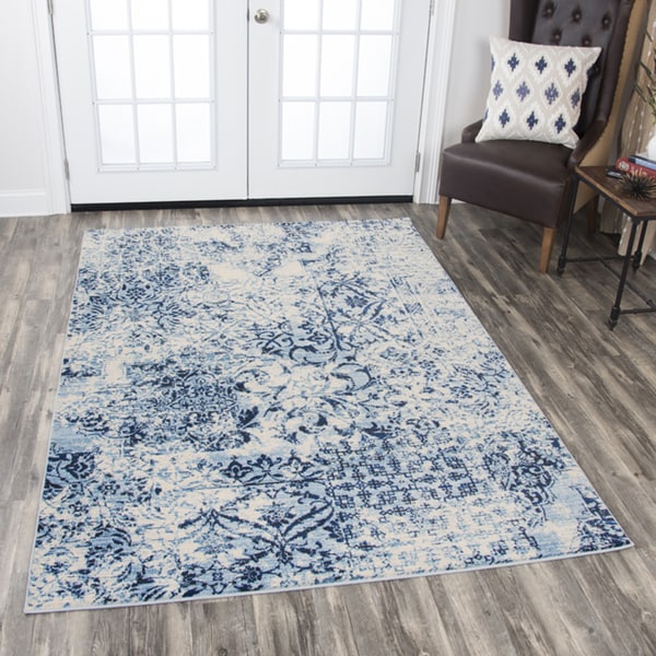 Swagger Collection Blue Distress Patchwork Rug