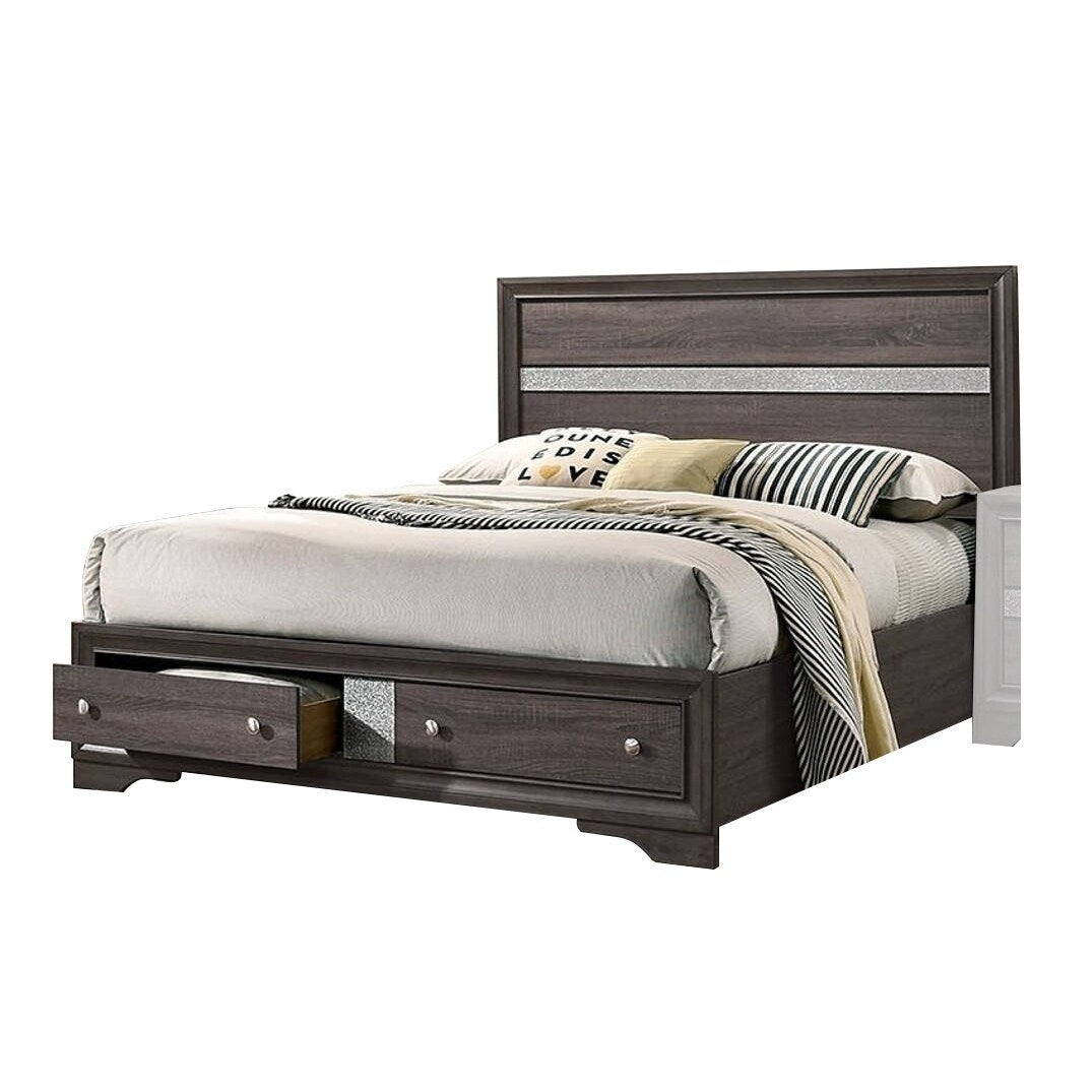 Panel Design Eastern King Bed With Silver Accents And Bracket Feet Gray
