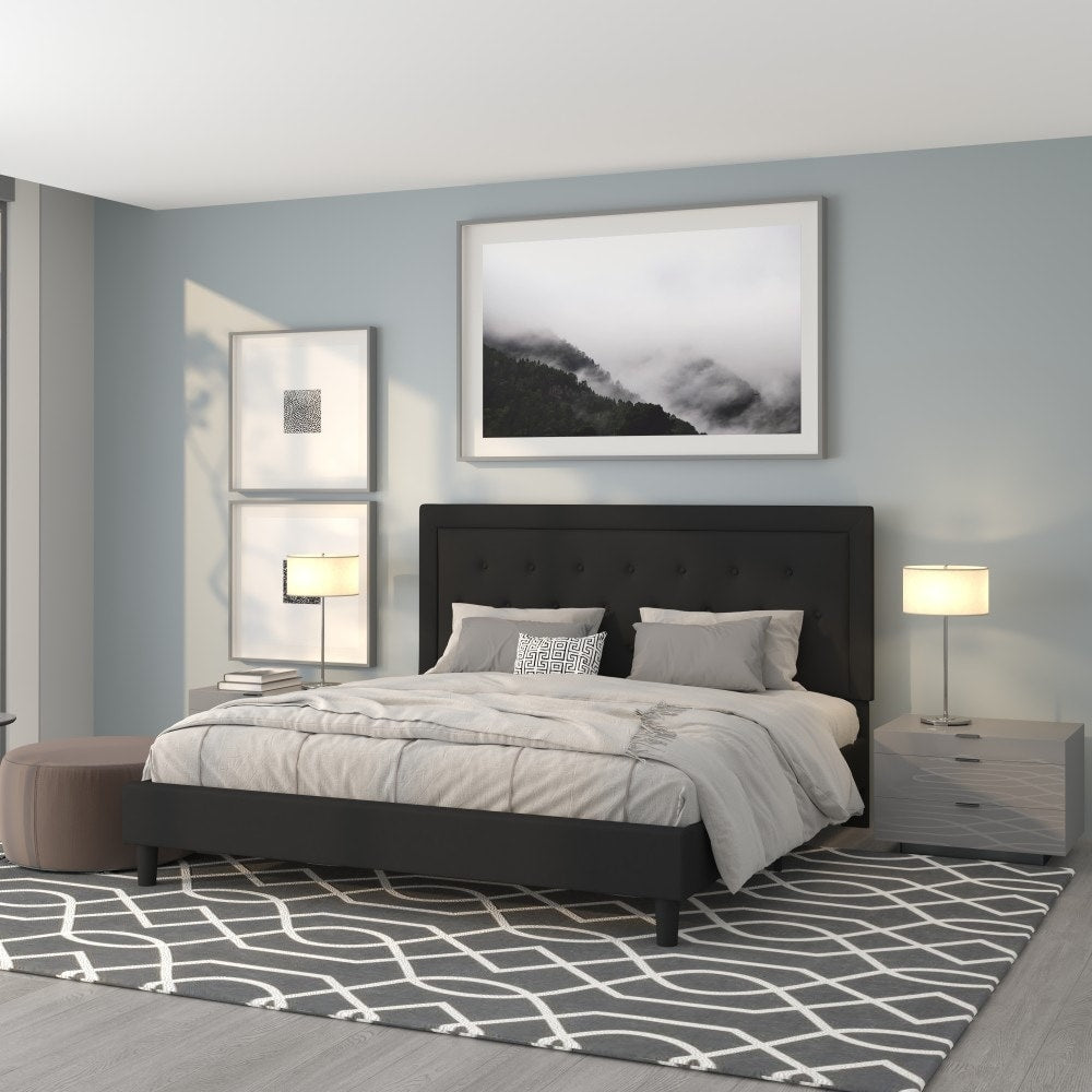 Grey Tufted Upholstered Queen Size Platform Bed