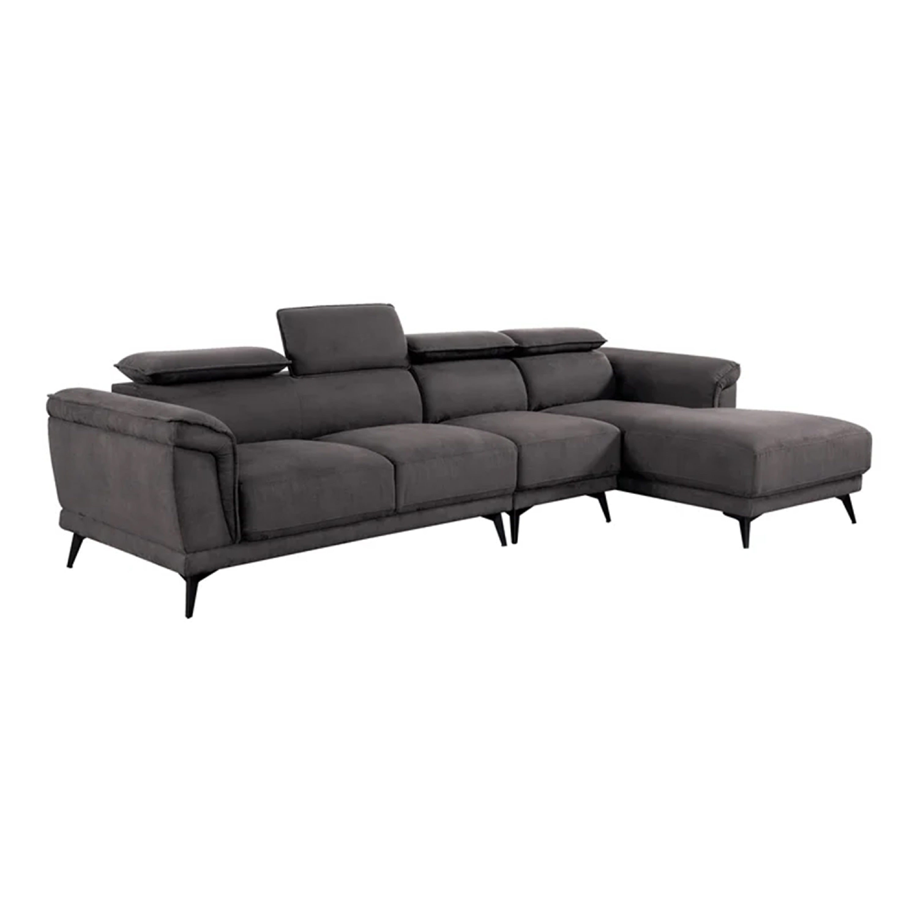 Panie Sectional Sofa Adjustable Headrests Right Chaise Gray Fabric 99 Inch