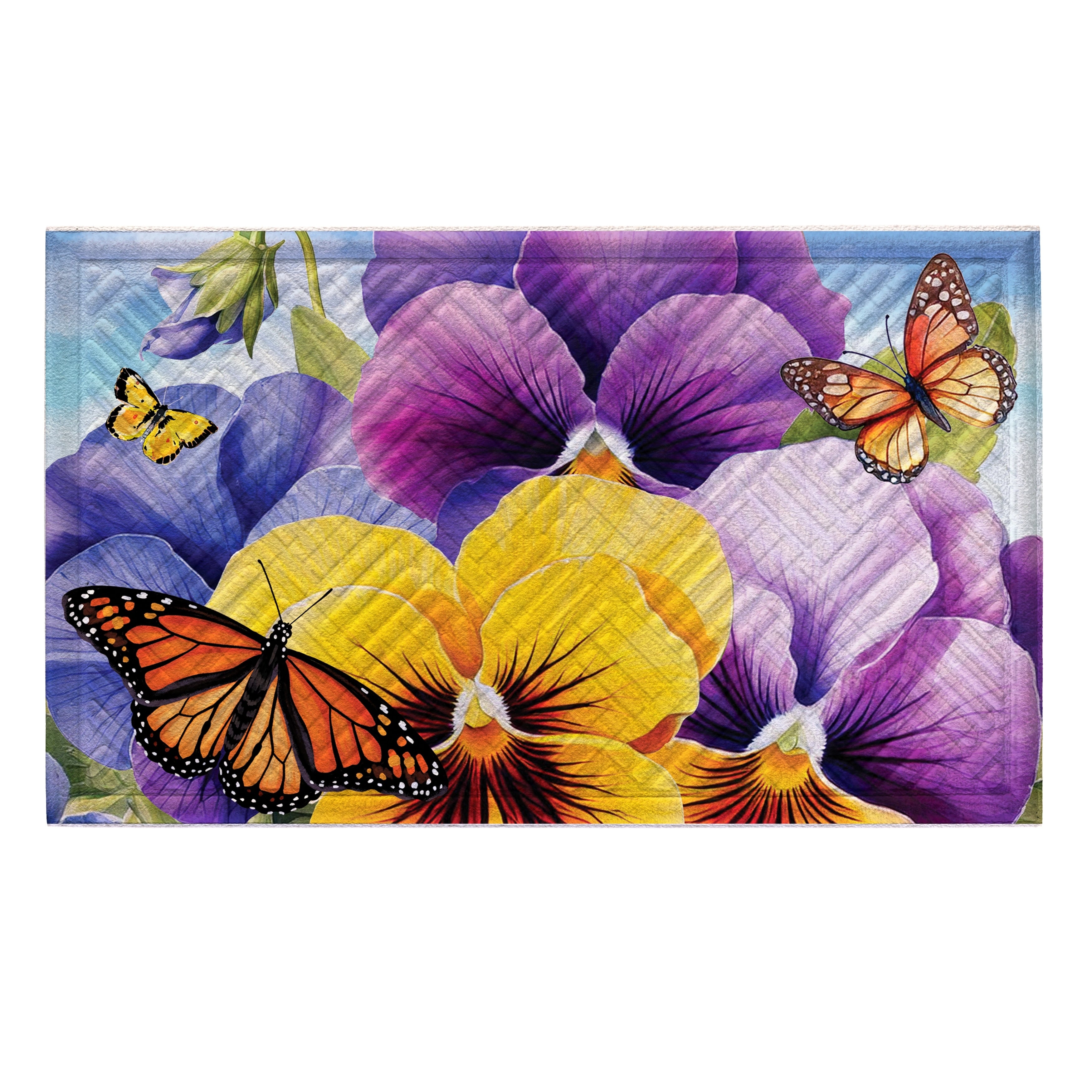 Pansies Butterflies Embossed Door Mat 30 X 18
