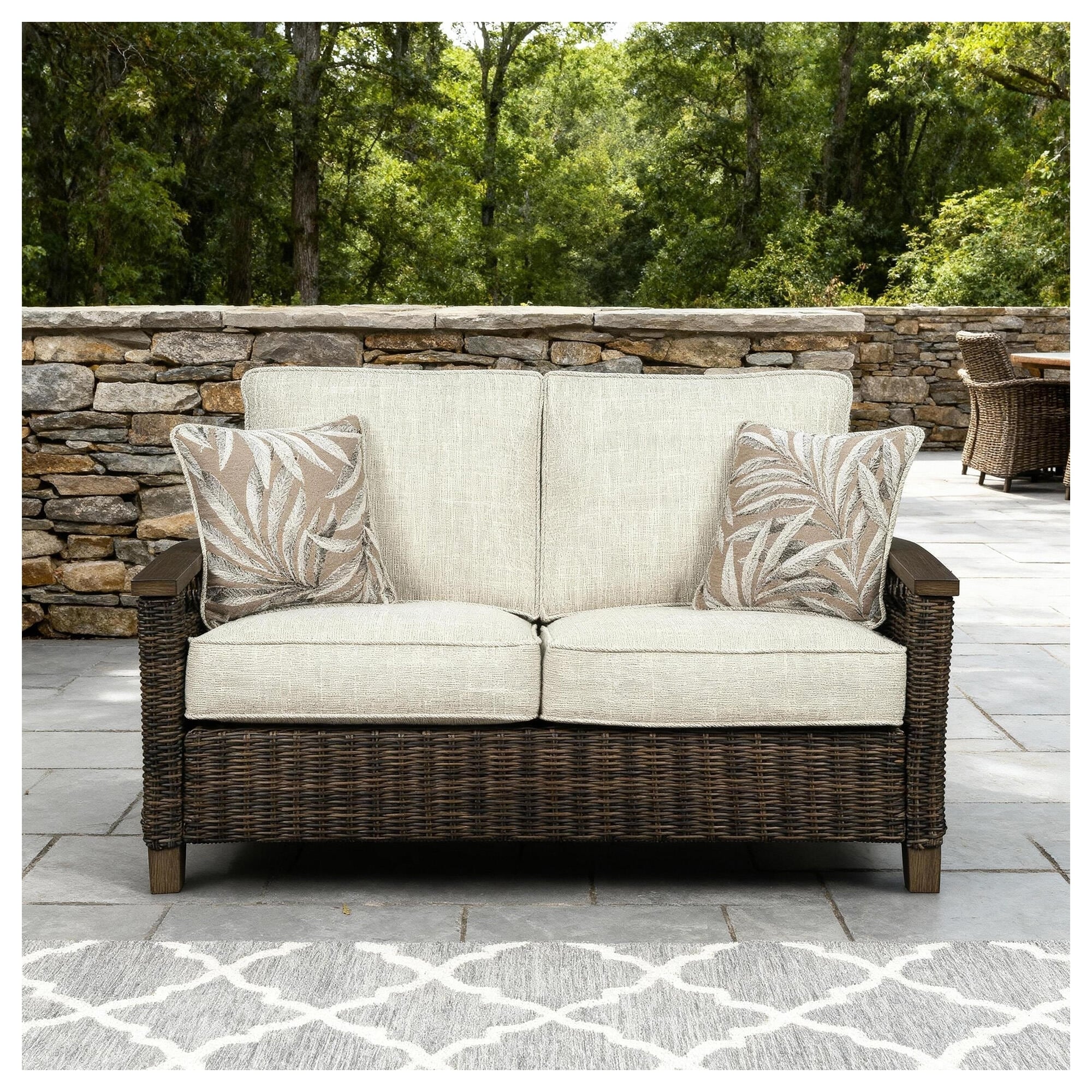 Ashley Furniture Signature Design Paradise Trail Outdoor Loveseat W Cushion Medium Brown