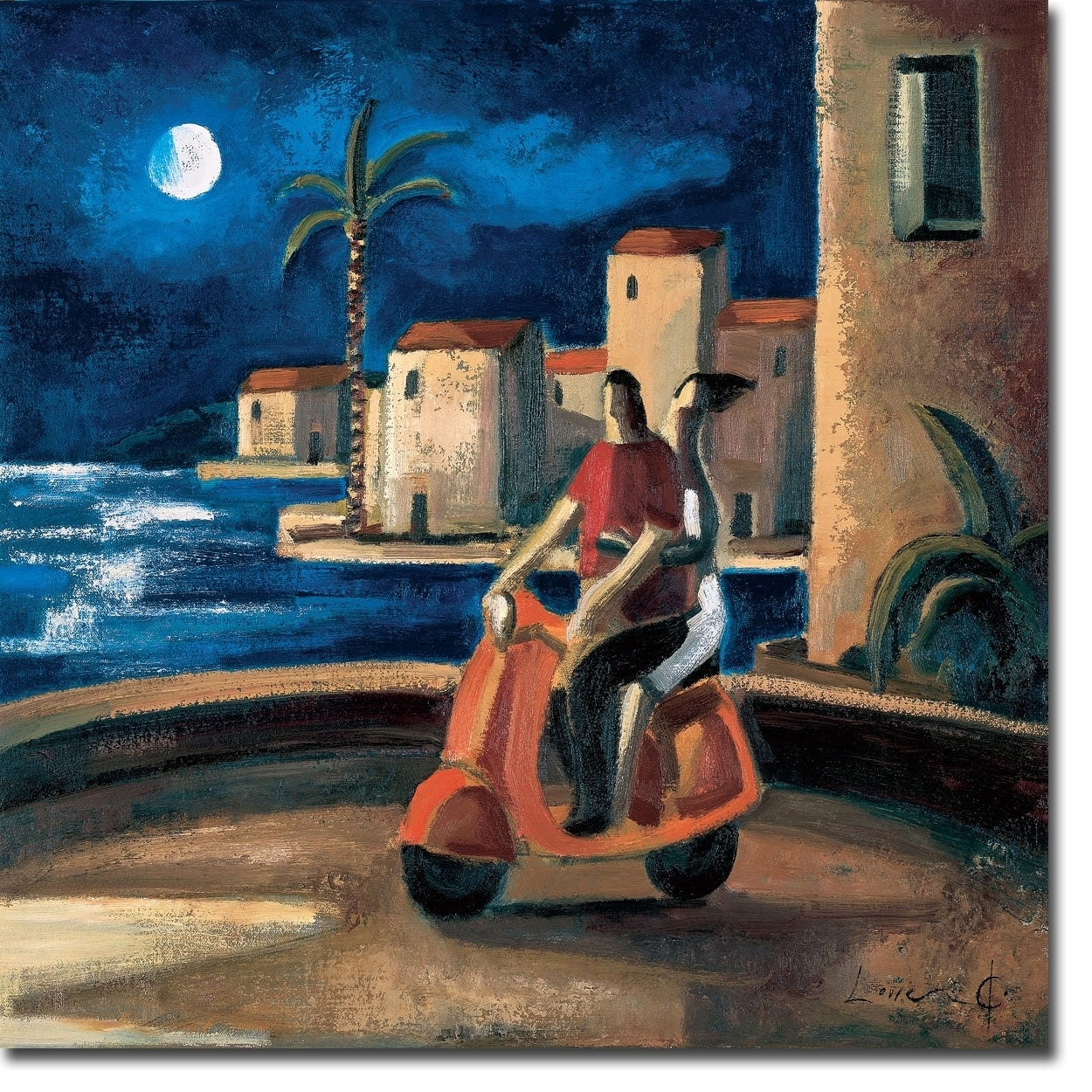 Pareja En Vespa Couple On Scooter By Didier Lourenco Gallery Wrapped Canvas Giclee Art