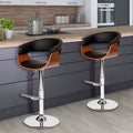Paris Swivel Barstool In Black Pu Walnut Veneer And Chrome Base