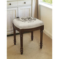 Paris Crest Chestnut Brown Wood Linen Vanity Stool