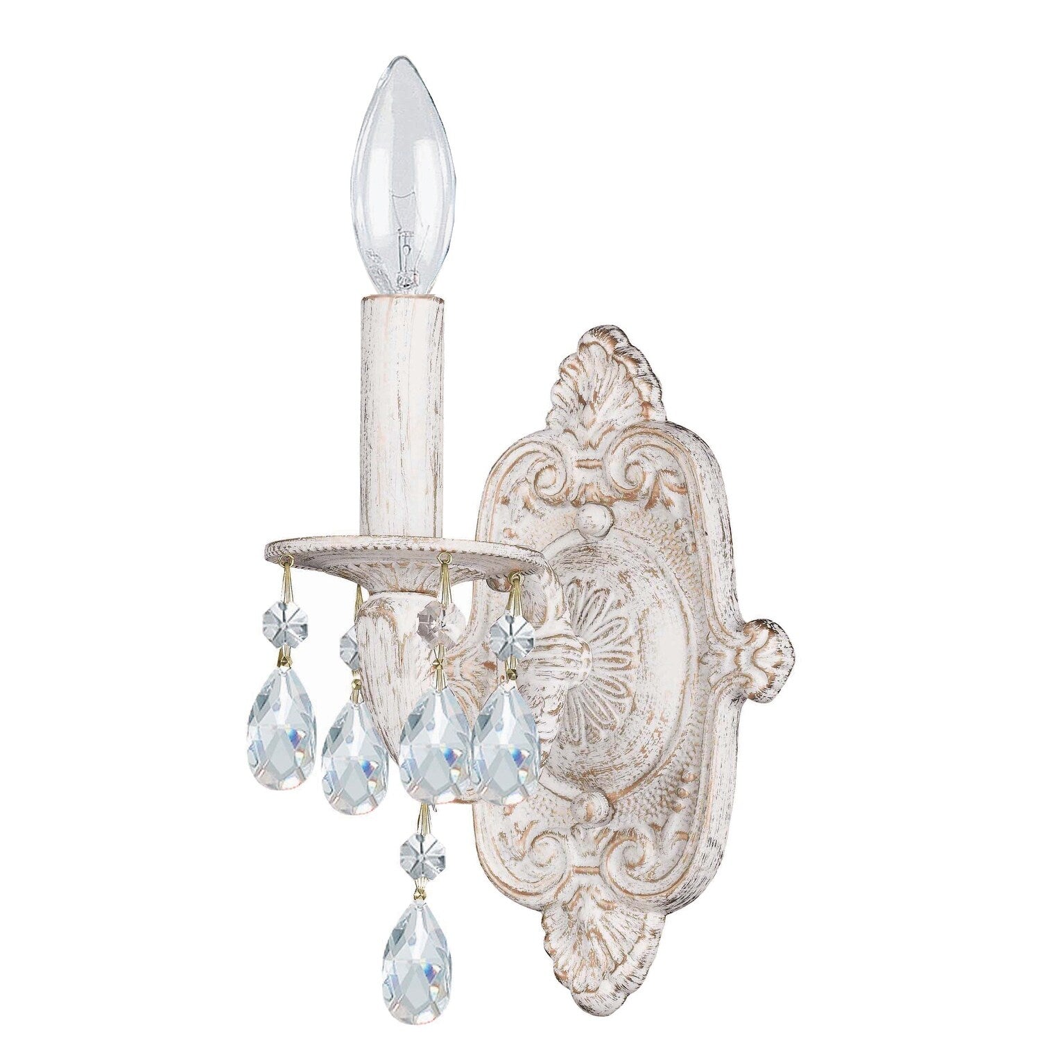 Crystorama Paris Market Collection 1 Light Antique White Swarovski Strass Crystal Wall Sconce