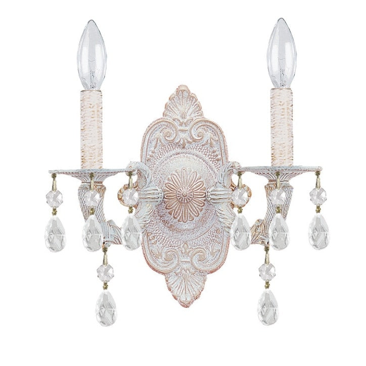 Crystorama Paris Market Collection 2 Light Antique White Swarovski Strass Crystal Wall Sconce