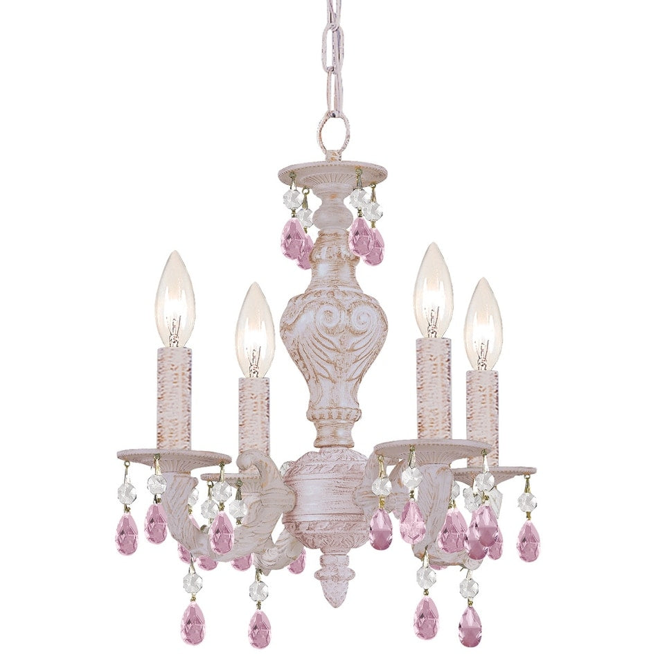 Crystorama Paris Market Collection 4 Light Antique White Rose Crystal Mini Chandelier