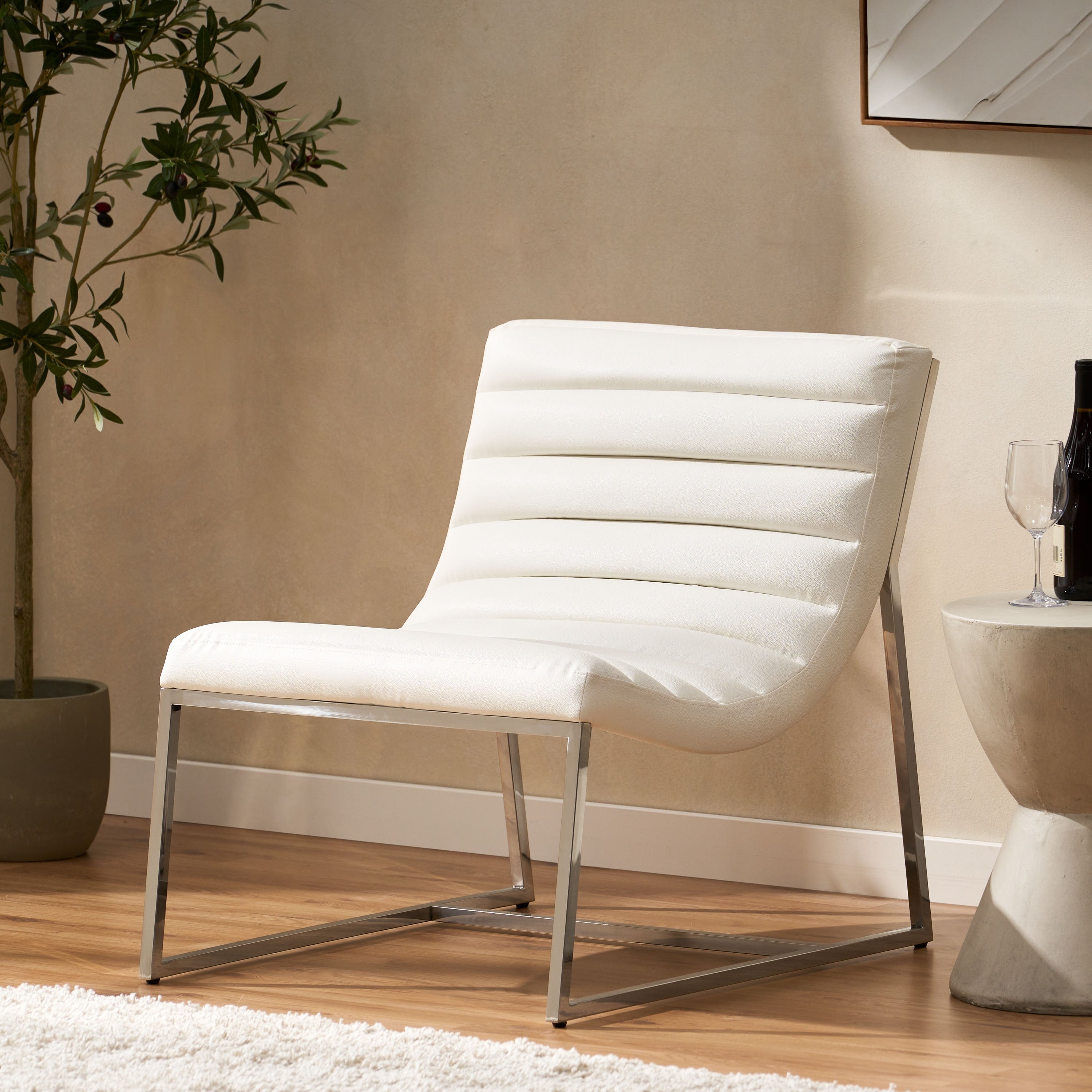 Parisian White Leather Sofa Chair By Christopher Knight Home