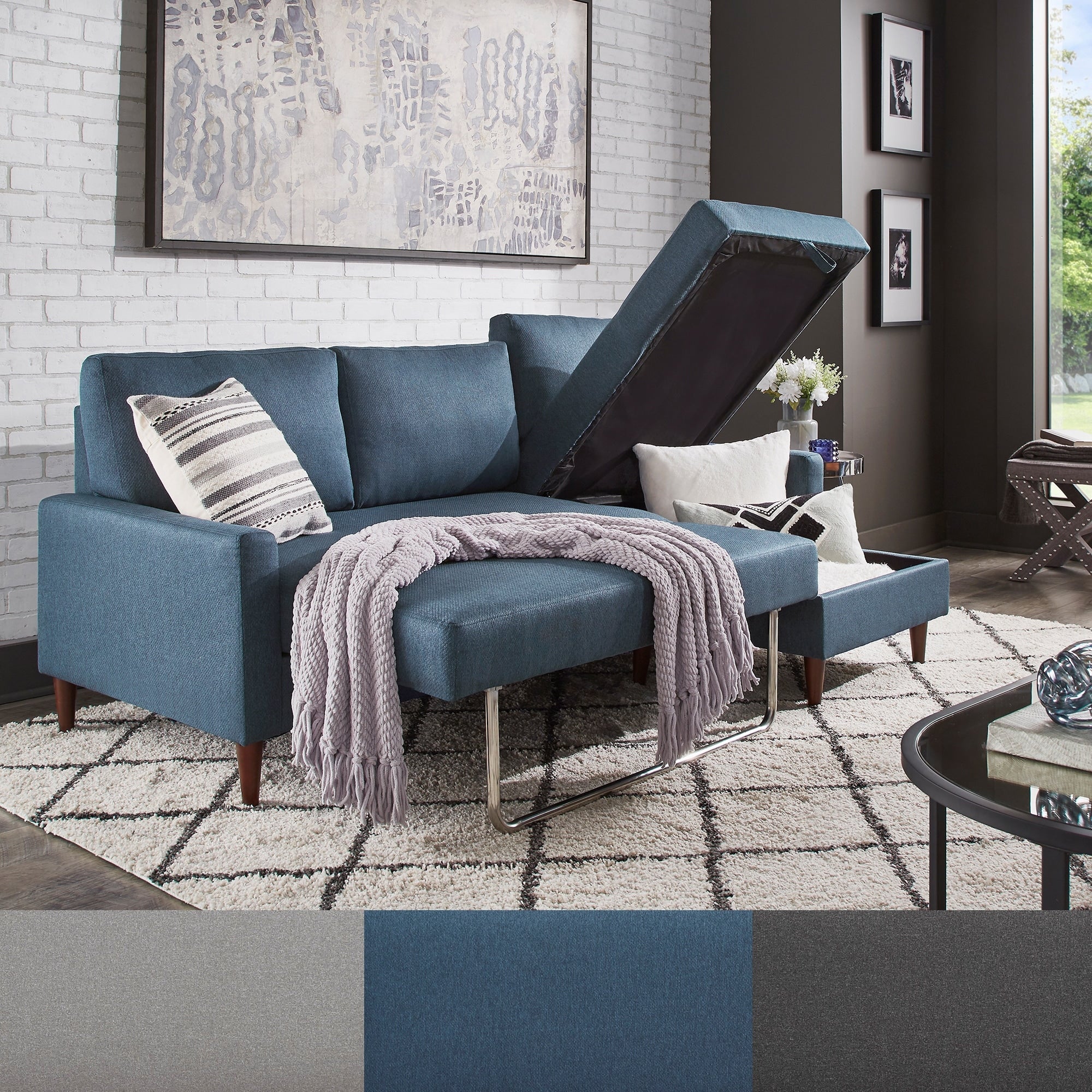 Parker Walnut Finish Fabric Sectional Sofa With Pull Out Bed And Storage Chaise By Inspire Q Modern