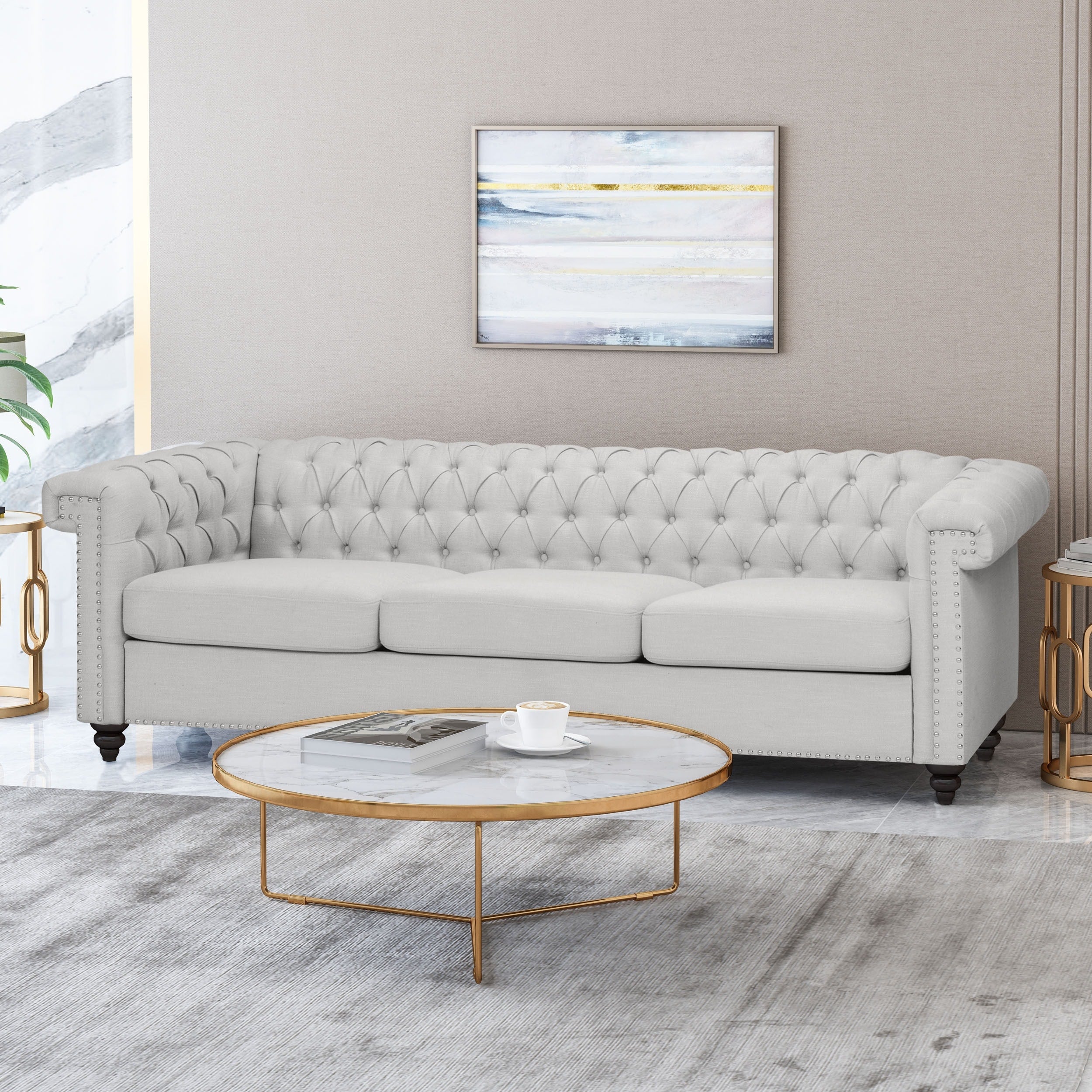 Parkhurst Tufted Chesterfield Fabric 3 Seater Sofa By Christopher Knight Home