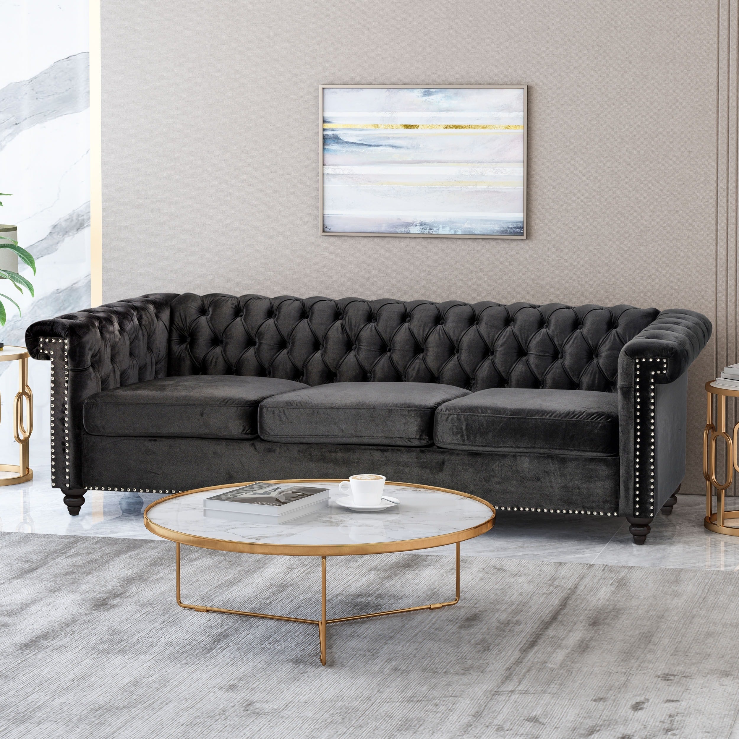 Parkhurst Tufted Chesterfield Velvet 3 Seater Sofa By Christopher Knight Home