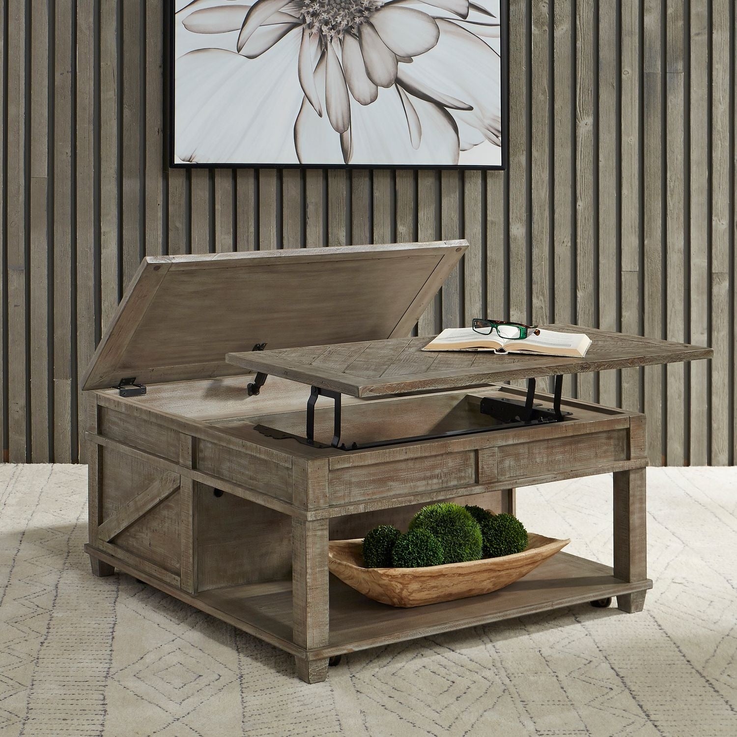 Parkland Falls Weathered Taupe Square Lift Top Cocktail Table