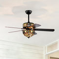 Parponk 52 Inch Flushmount Two Tiered Lighted Ceiling Fan Green Hatch Tiffany Glass Lamp Black Finish