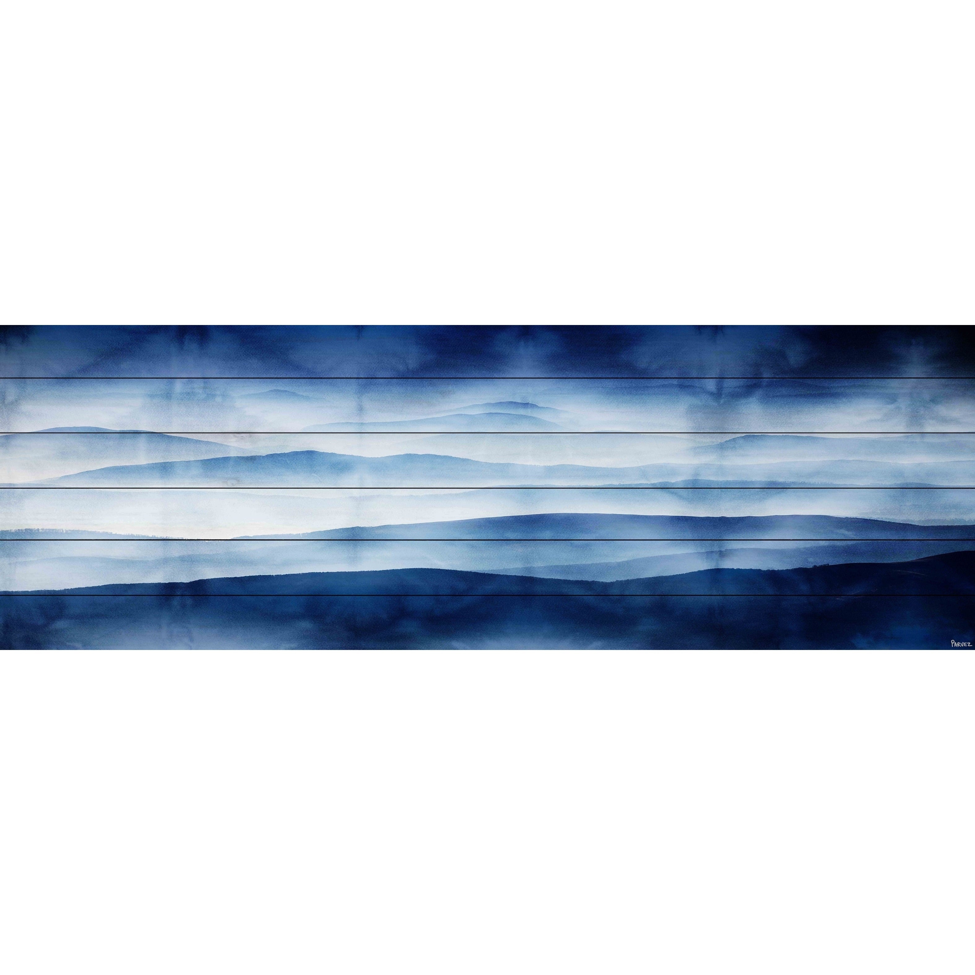 Parvez Taj Blue Mountains Painting Print On White Wood