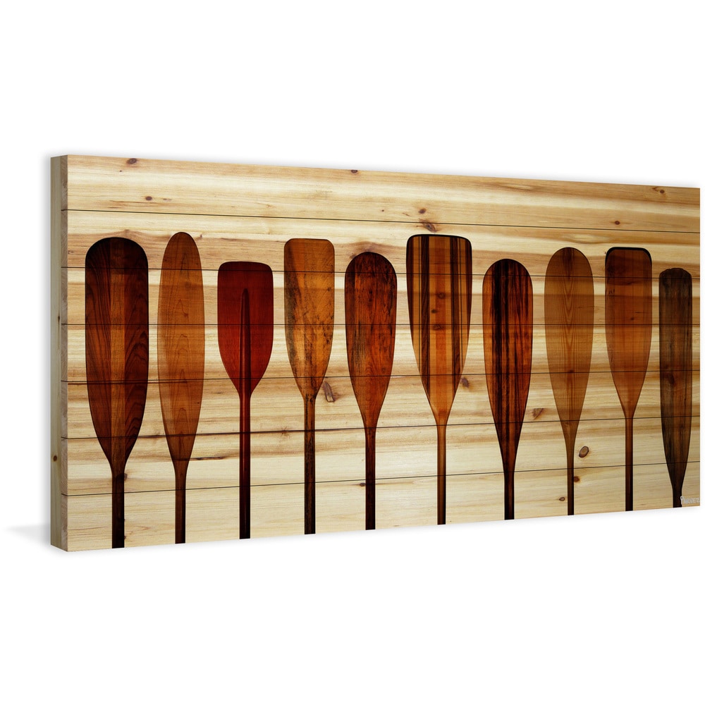 Parvez Taj Canoe Paddles Painting Print On Natural Pine Wood 40 X 20