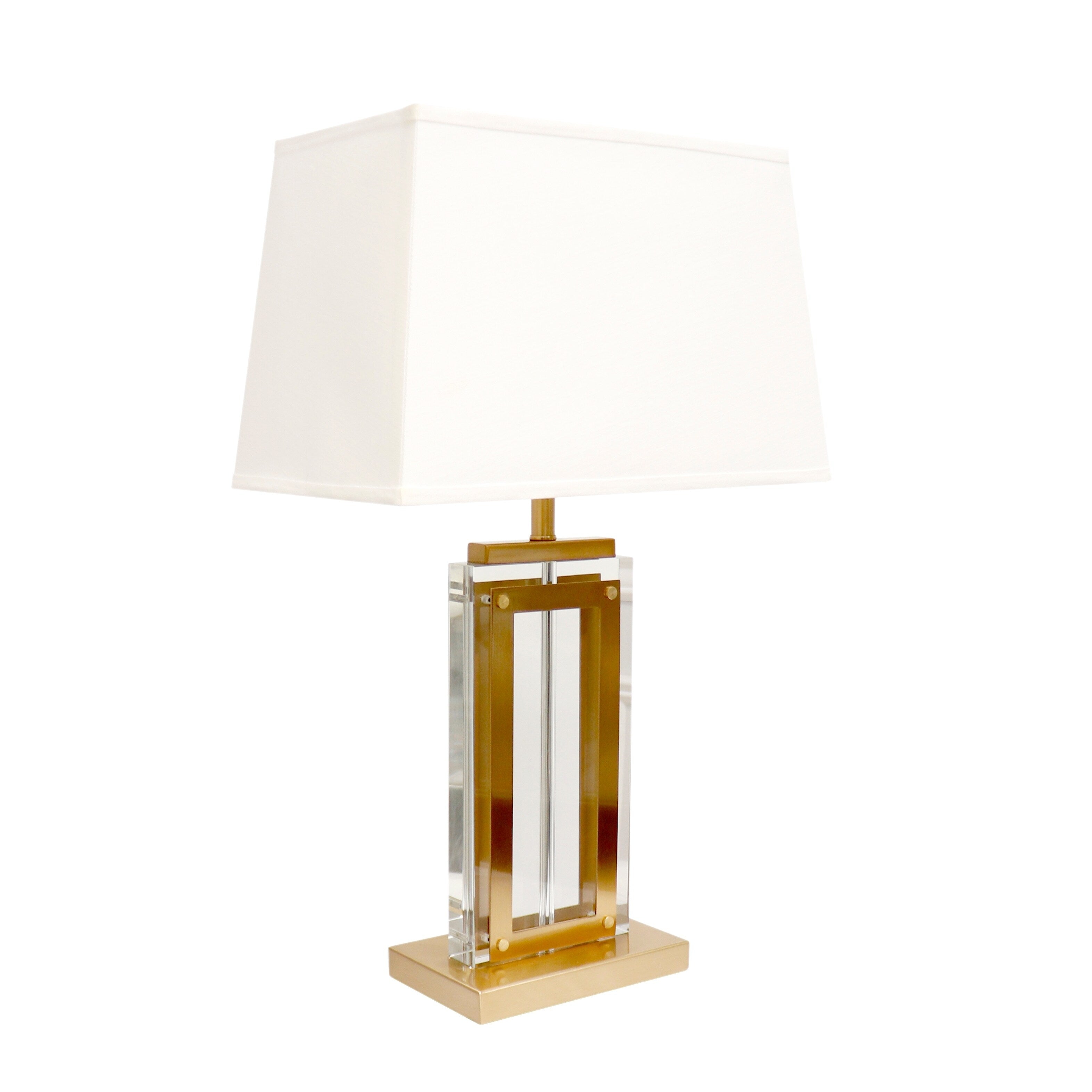 Pasargad Home Astoria Collection Metal Base Gold And Transparent Body Table Lamp With E27 Bulb And White Shade On Off Switch