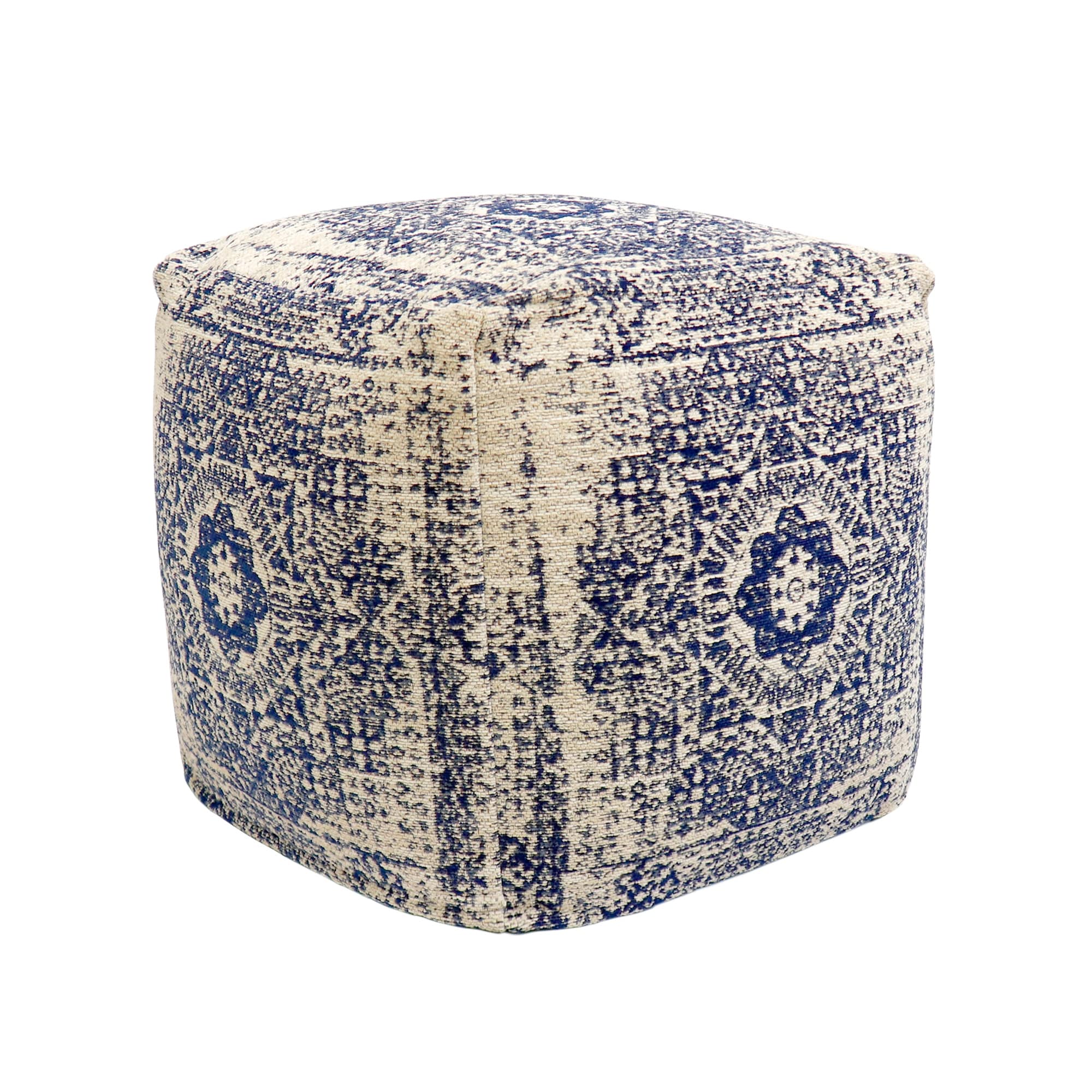 Pasargad Home Grandcanyon Navy Ivory Cotton Pouf