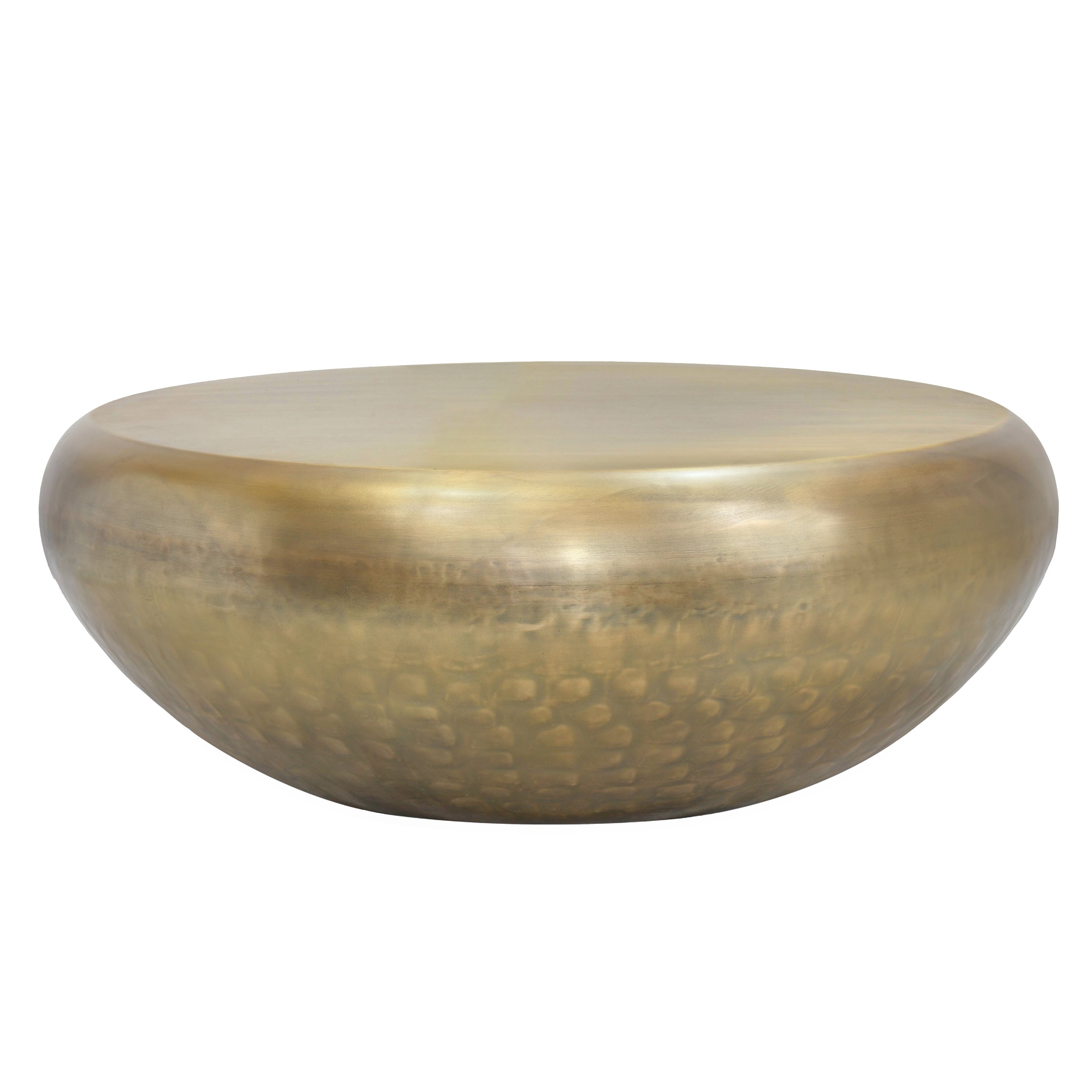 Pasargad Home Helios Drum Style Brass Iron Coffee Table