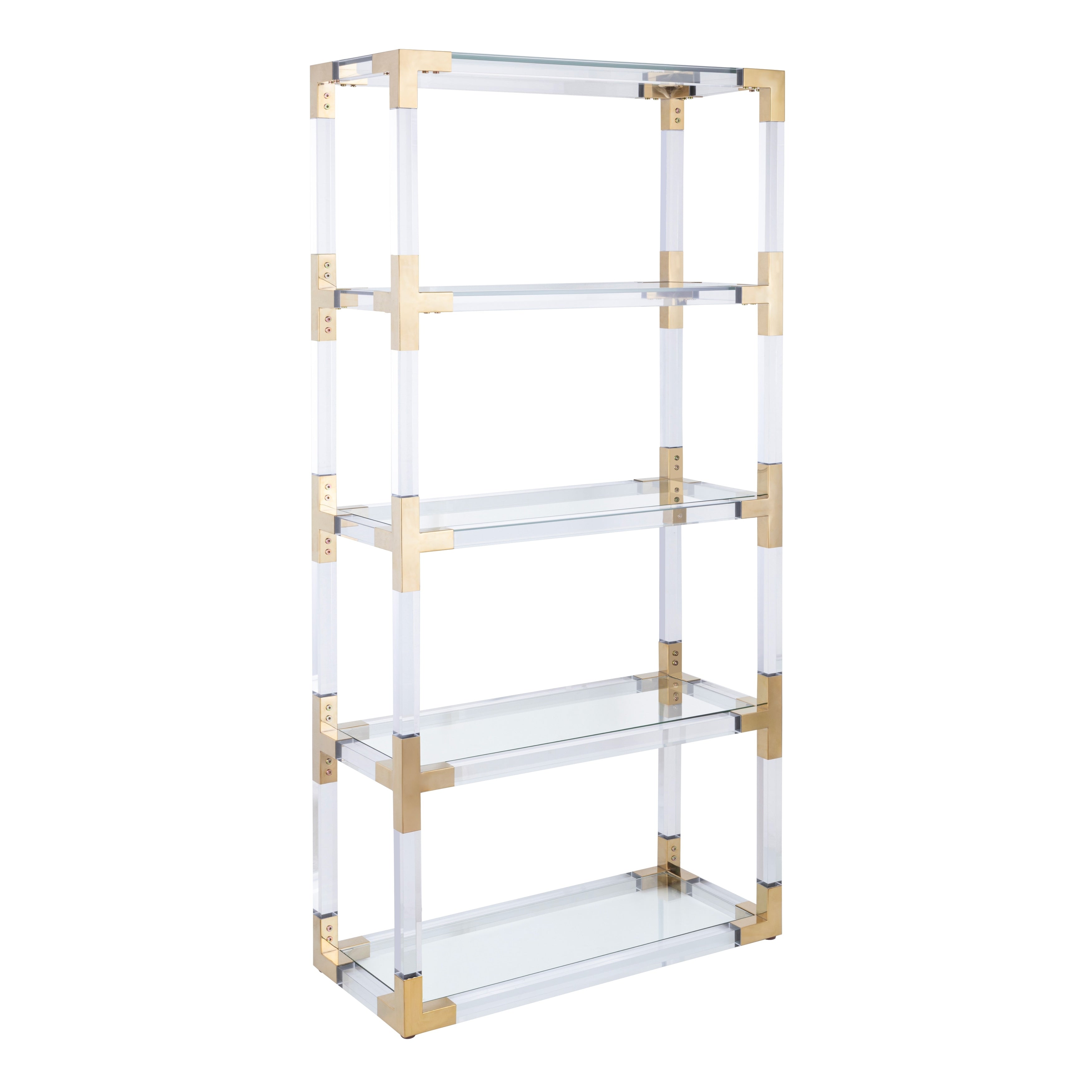 Pasargad Home Mira Modern Glass Etagere Bookcase 5 Shelf W31.5 Xd13.78 Xh66.14
