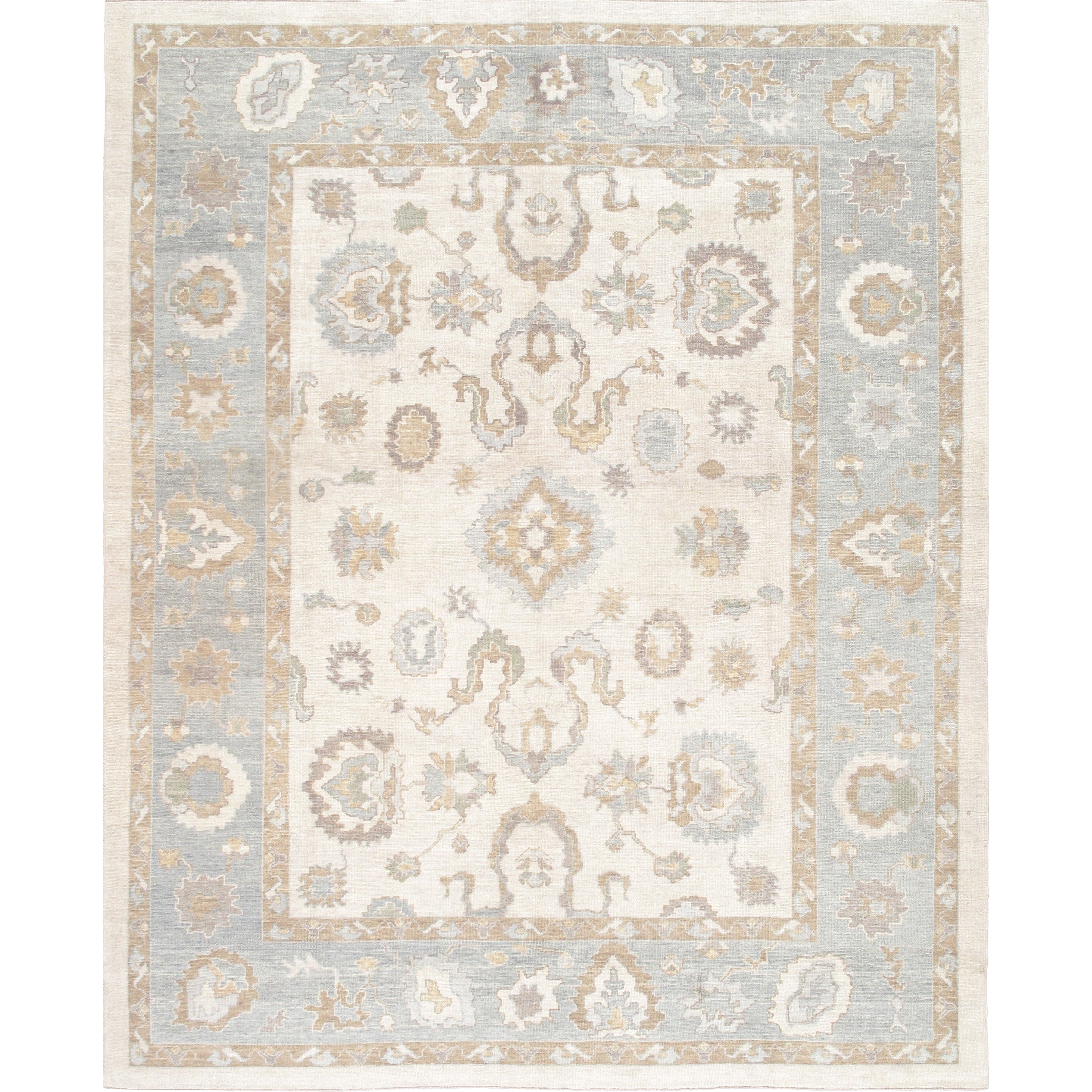 Pasargad Home Oushak Hand Knotted Ivory L.Blue Wool Area Rug 12 2 X 15 2