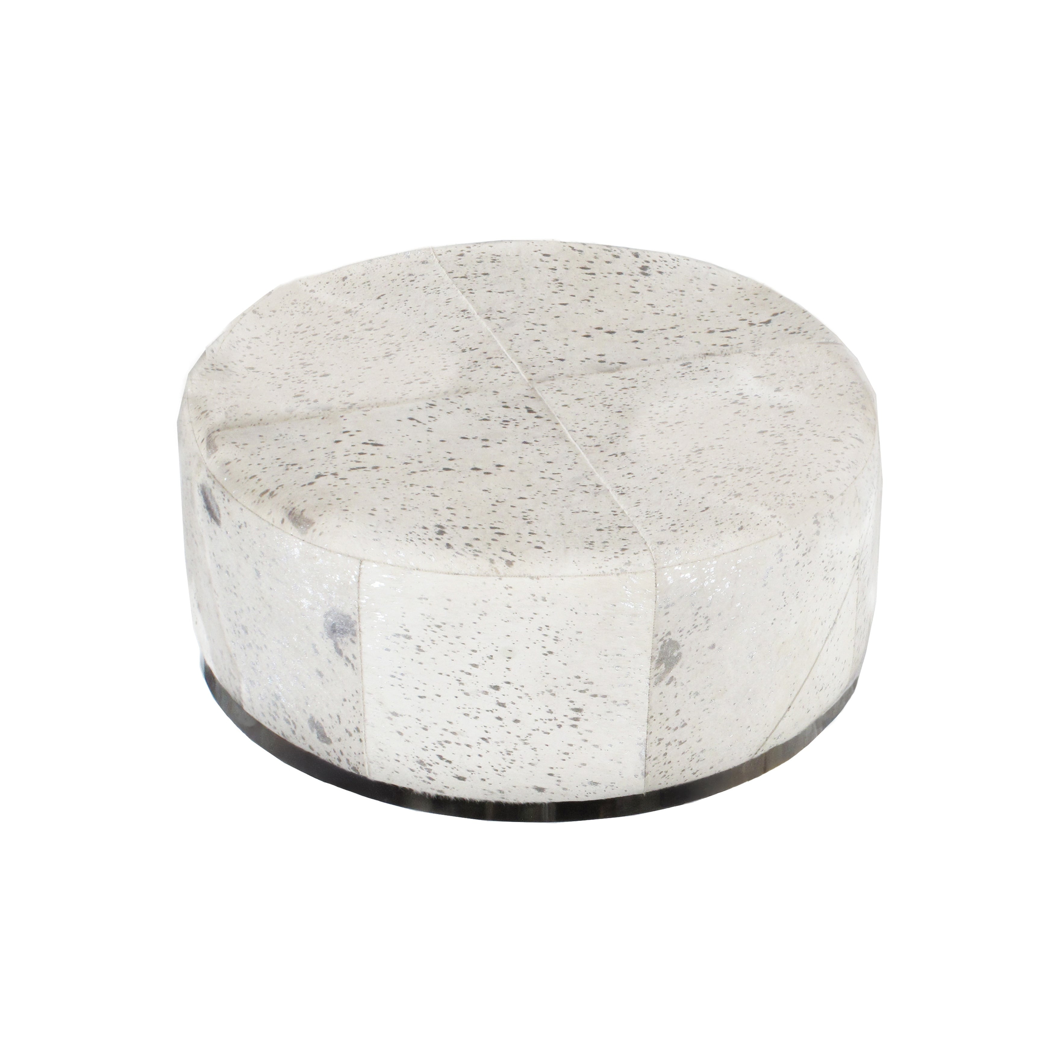 Pasargad Home Safari Steel Cowhide Silver Ottoman
