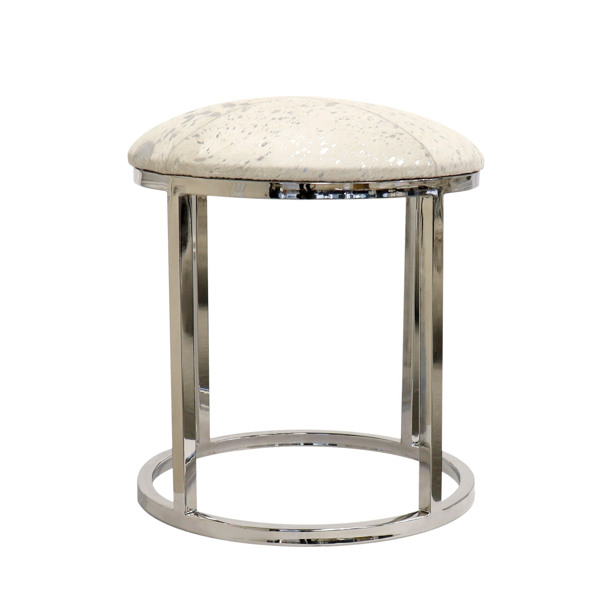 Pasargad Home Safari Steel Cowhide Silver Stool W17 Xd17 Xh18