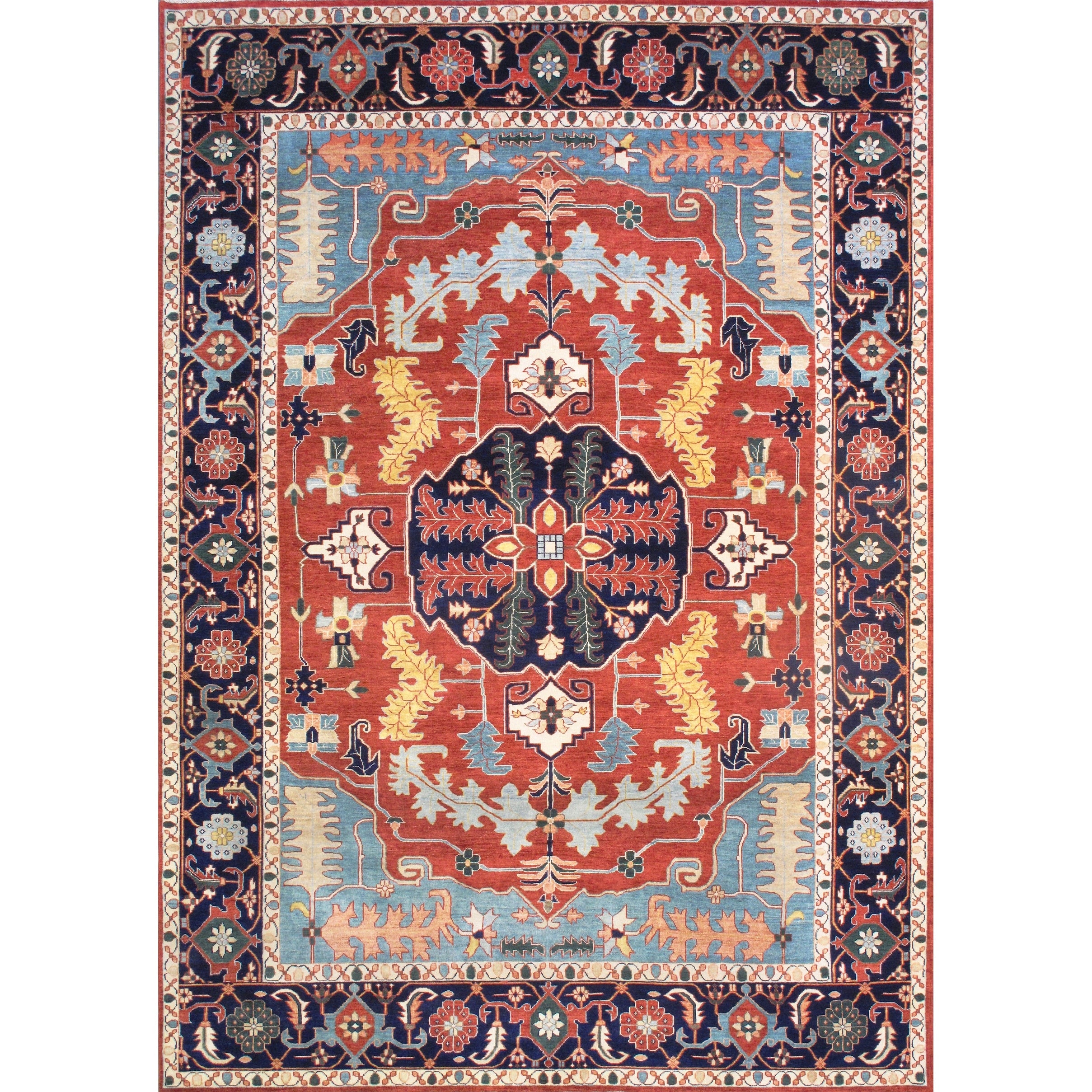 Pasargad Serapi Rust Navy Wool Hand Knotted Area Rug 5 X 7