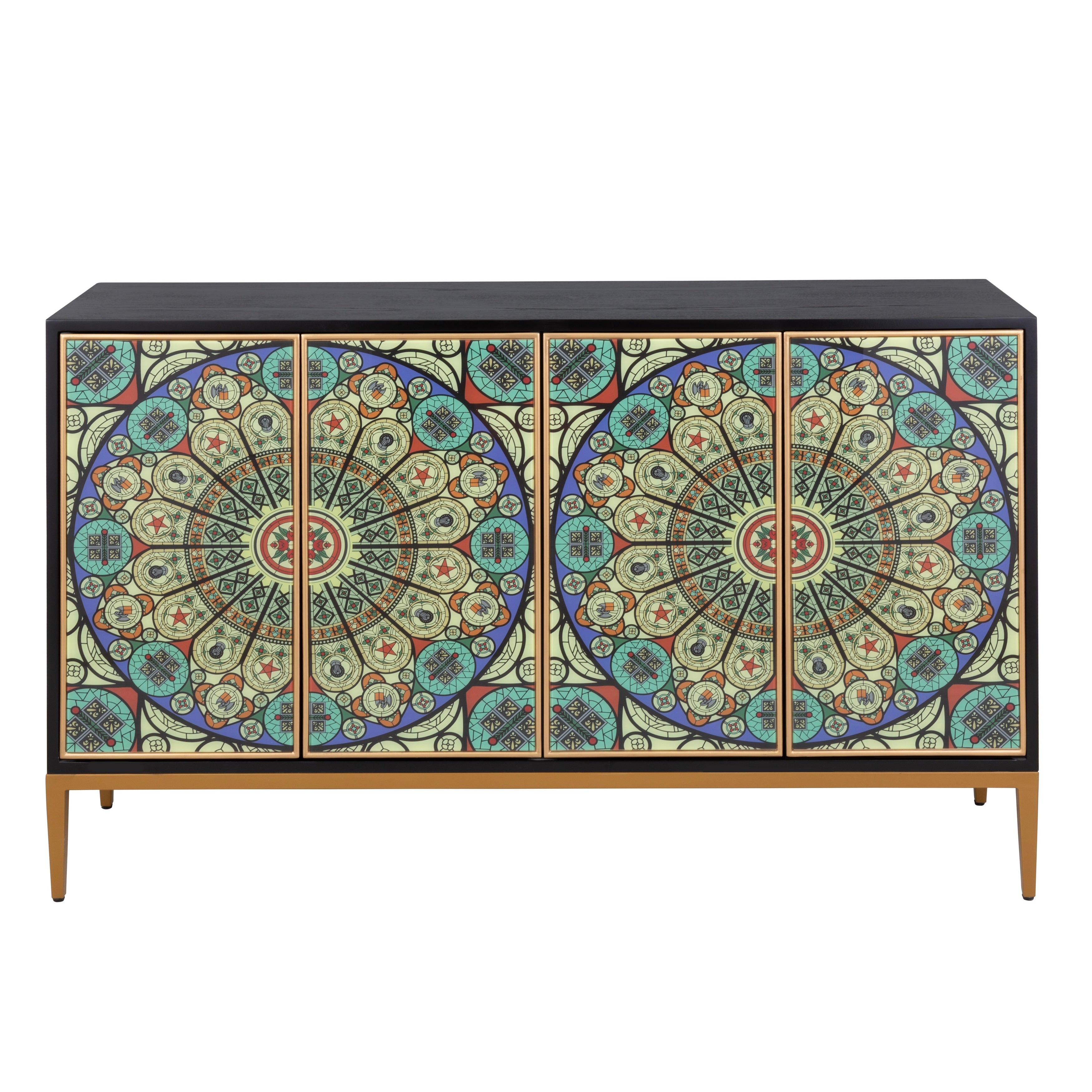 Pasargad Home Solani Sideboard Gold Metal Legs Black Multicolor