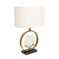 Pasargad Home Sphere Collection White Circular Piece Of Marble And Metal Table Lamp With E27 Bulb And White Shade On Off Switch