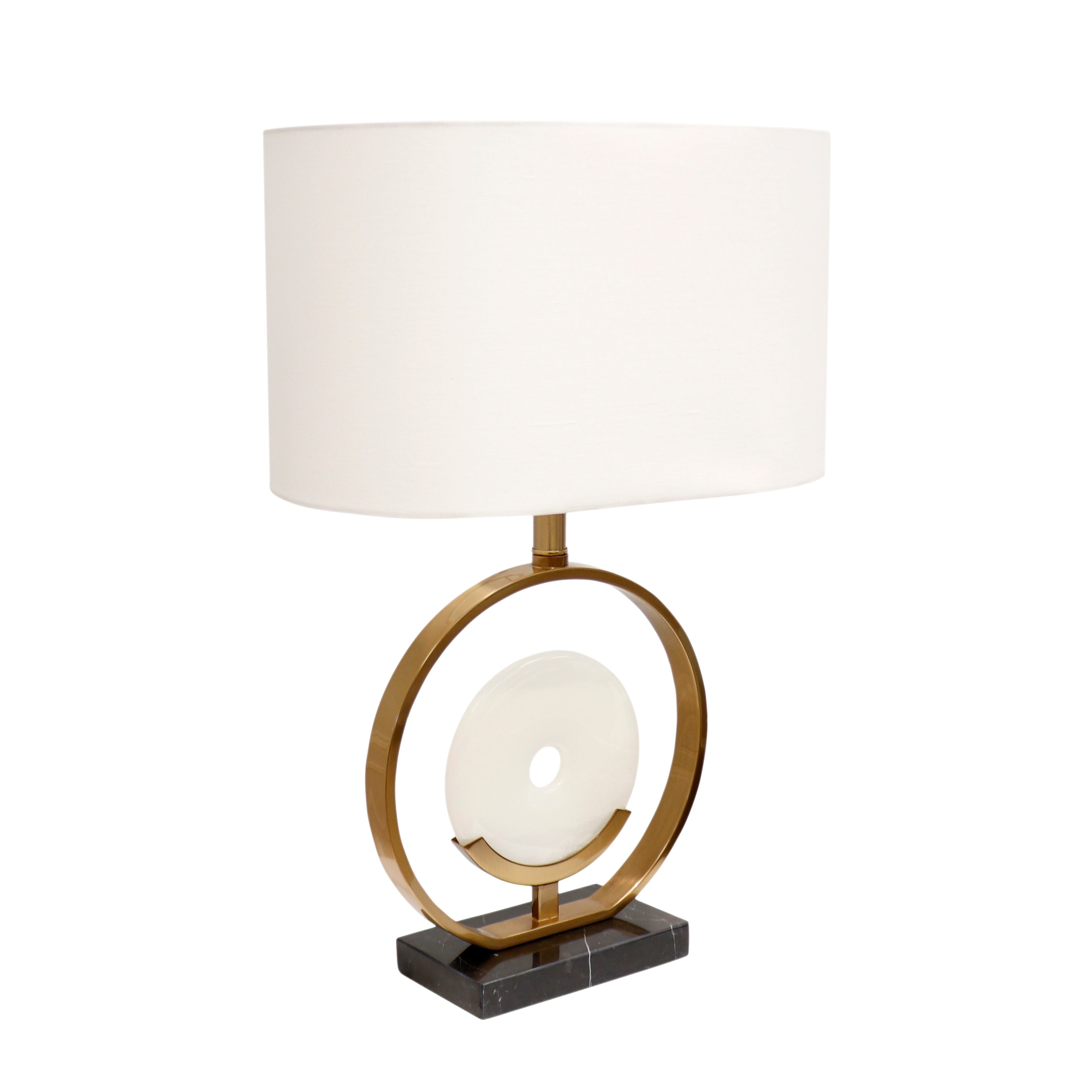 Pasargad Home Sphere Collection White Circular Piece Of Marble And Metal Table Lamp With E27 Bulb And White Shade On Off Switch