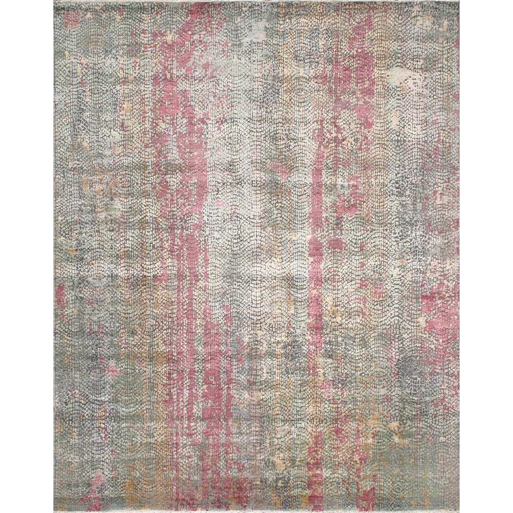 Pasargad Modern Gemstone Hand Knotted Bsilk Wool Rug Multi
