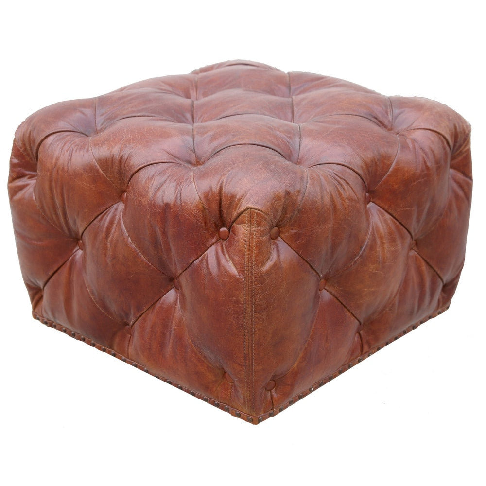 Pasargad Paris Club Genuine Top Grain Leather Ottoman