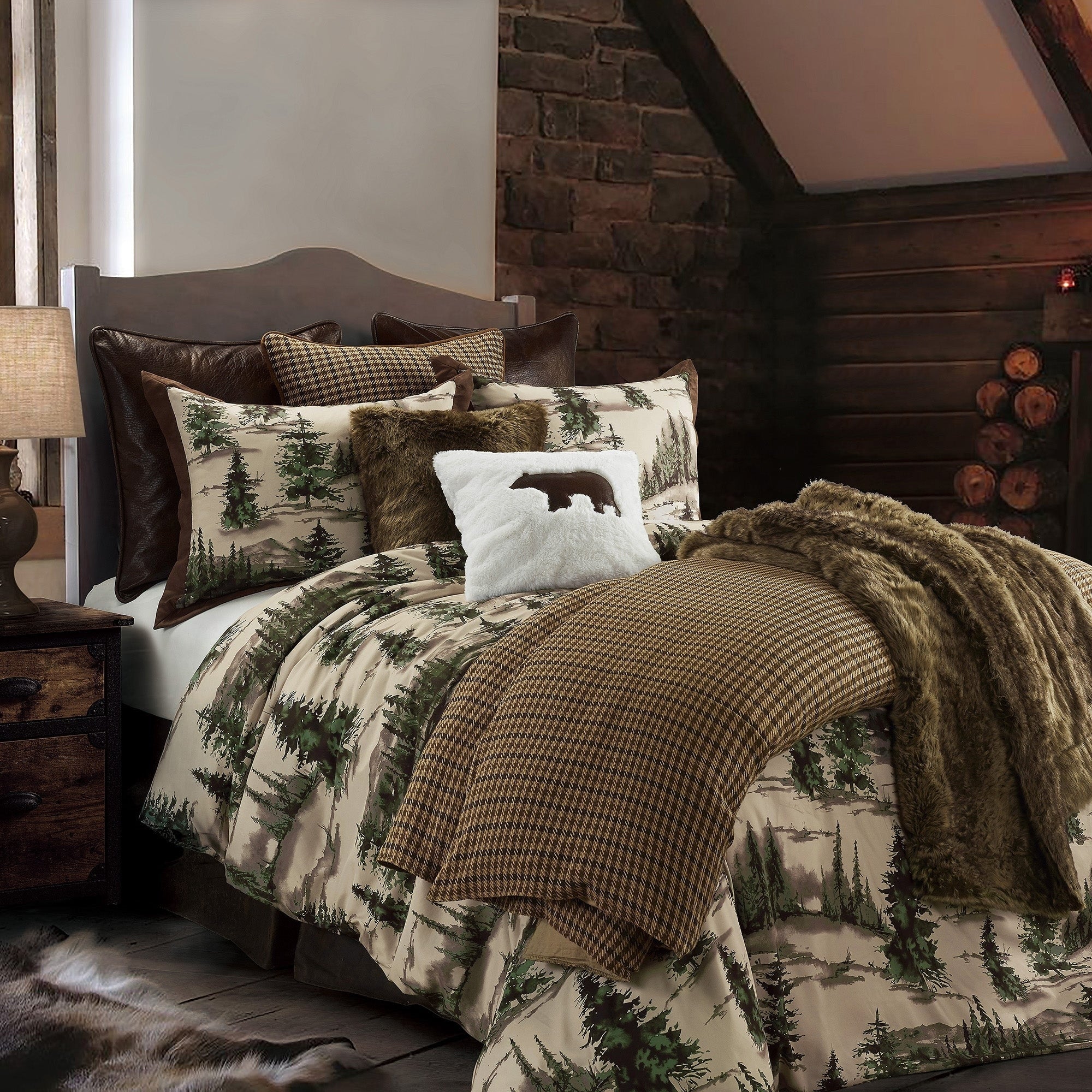 Hiend Accents Joshua Comforter Set Super King Brown Green Cream 3Pc
