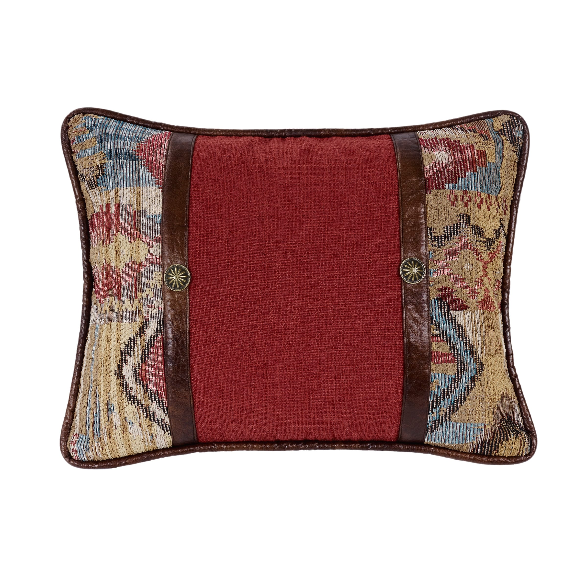 Hiend Accents Brown Red Oblong Throw Pillow With Faux Leather Band