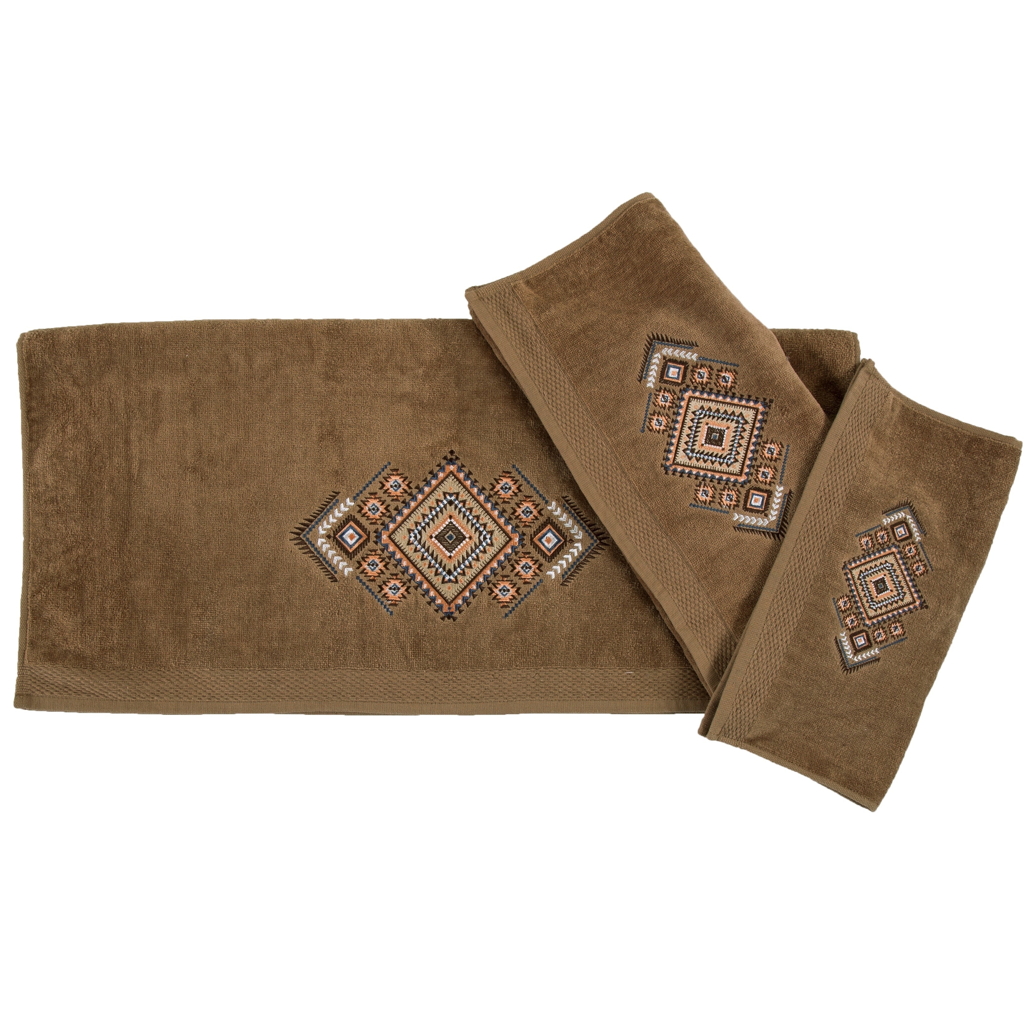 Hiend Accents Sedona Aztec Embroidered 3 Piece Bath Towel Set Mocha
