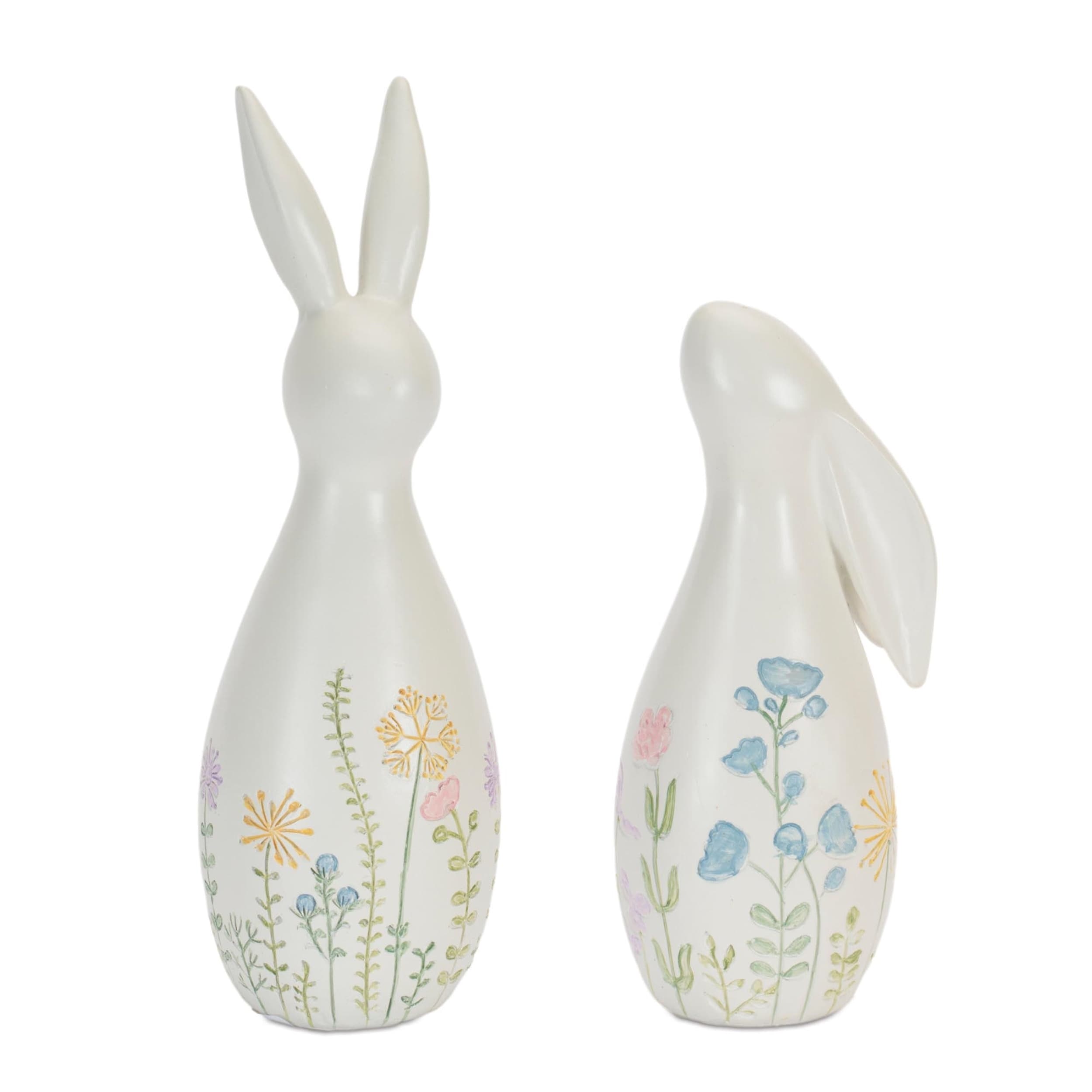 Pastel Floral Rabbit Figurines Set Of 2
