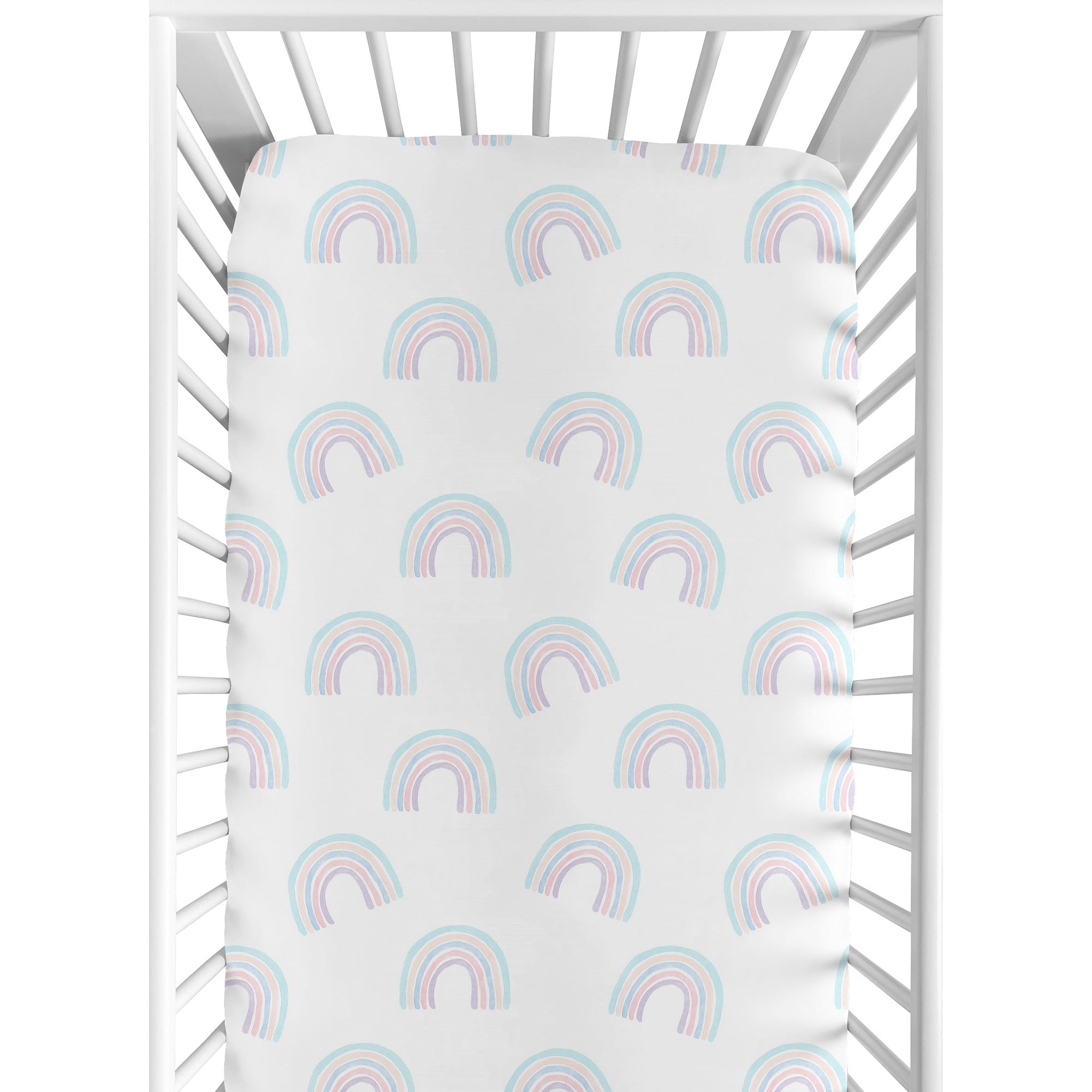Pastel Rainbow Collection Girl Fitted Crib Sheet Blush Pink Purple Teal Blue And White
