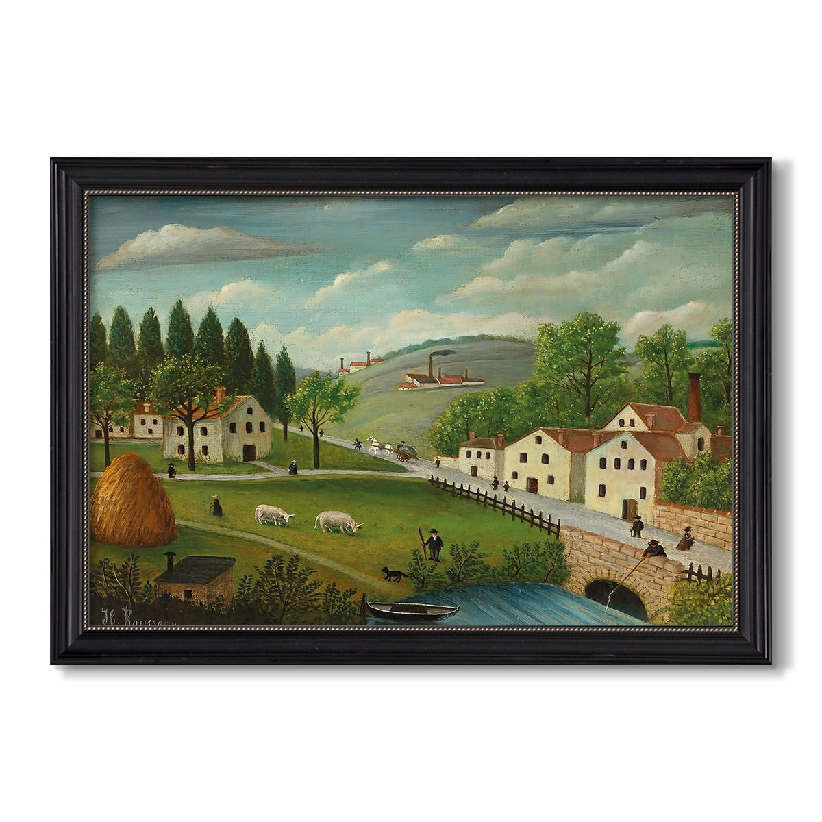 Pastoral Landscape With Stream Fisherman And Strollers C 1875 1880 Henri Rousseau Custom Framed Canvas
