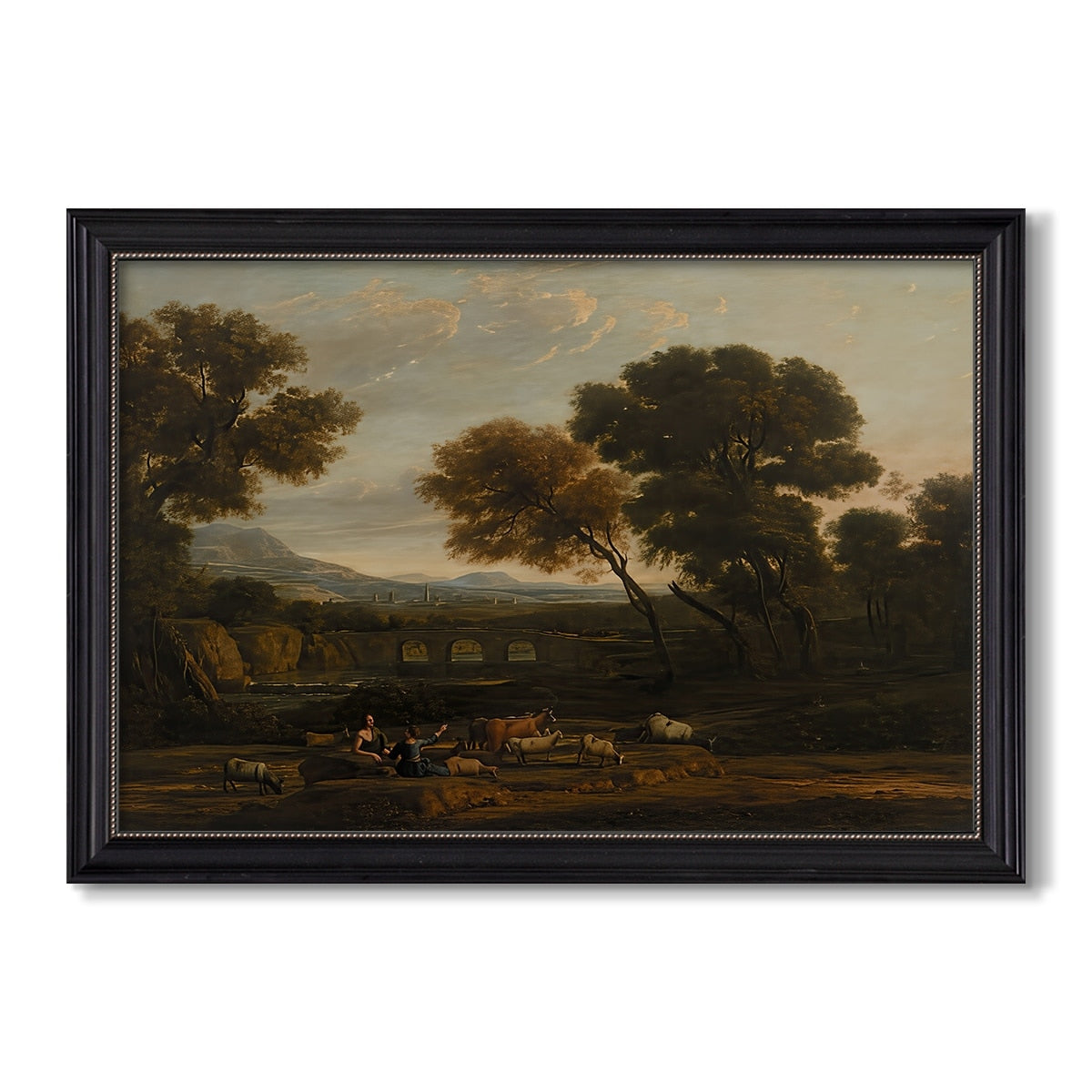 Pastoral Landscape With A Bridge C 17Th Century Claude Lorrain Custom Framed Canvas