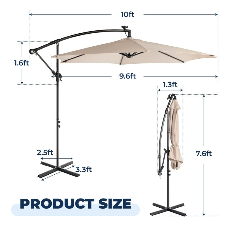 Patio 10Ft Round Cantilever Lighted Umbrella