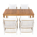 Patio 5Pcs Wooden Dining Table Set Outdoor 67L Rectangular Table With 4 Rattan Arm Chairs