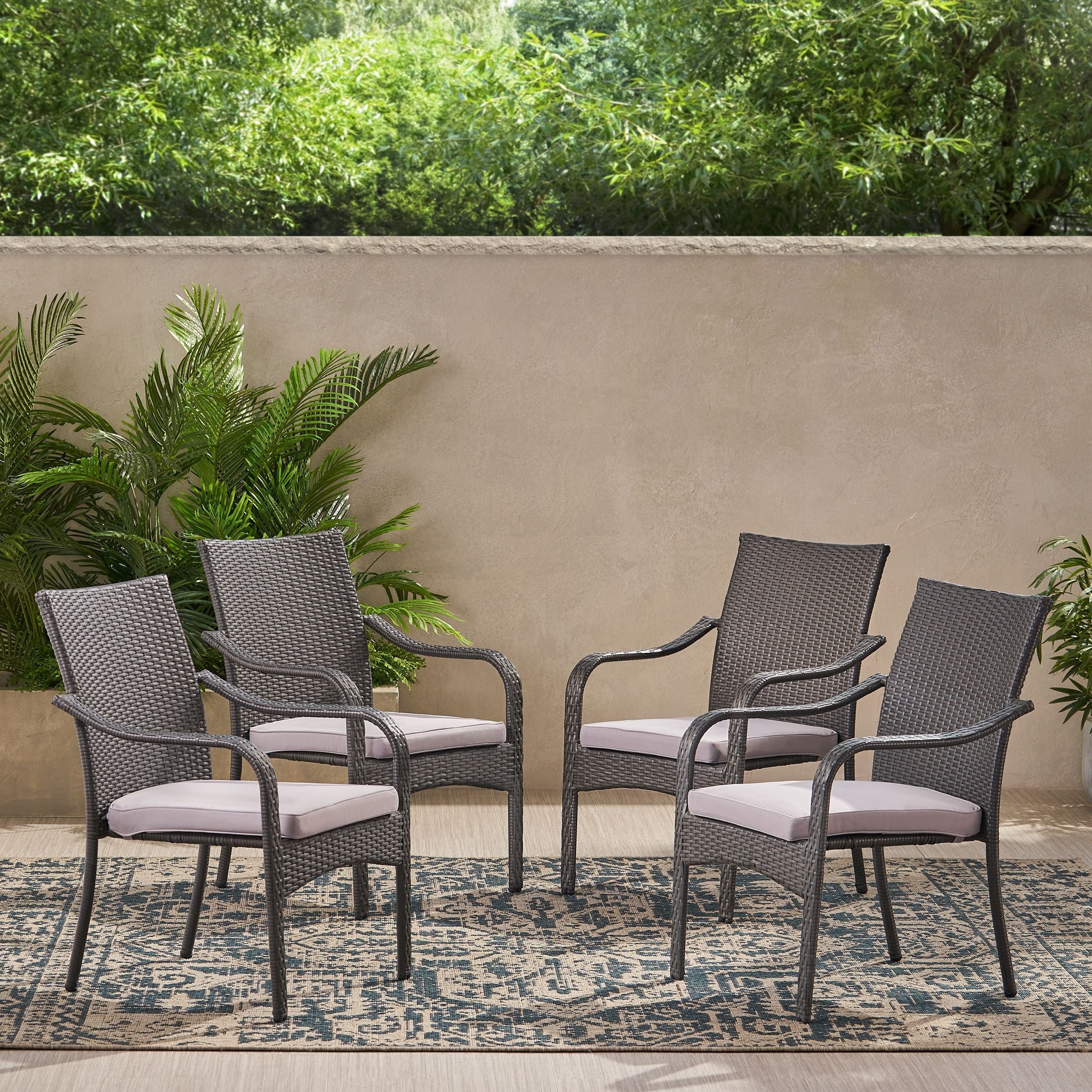 Patio Chairs Set Of 4 Wicker Armchair With Cushions Outdoor Dining Chairs Leisure Chair Coffee Chair