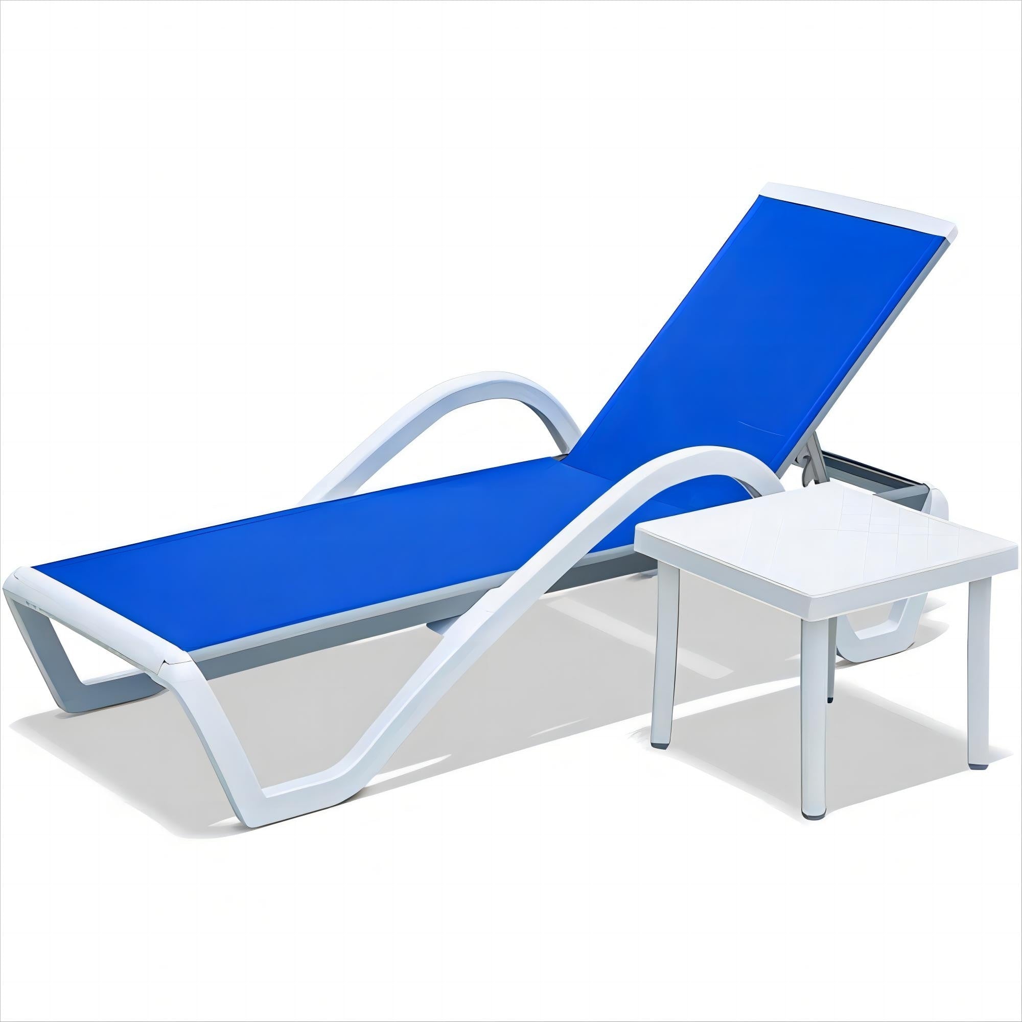 Patio Chaise Lounge Adjustable Aluminum Pool Lounge Chairs With Arm All Weather Pool Chairs 1 Lounge Chair 1 Plastic Table