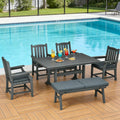 Patio Conversation Set With Dining Table Side Chairs Dark Gray Outdoor Chat Set With Upholstered Bench