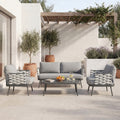 Patio Conversation Set With Loveseat 2 Upholstered Club Chairs Outdoor Sofa Set With Coffee Table